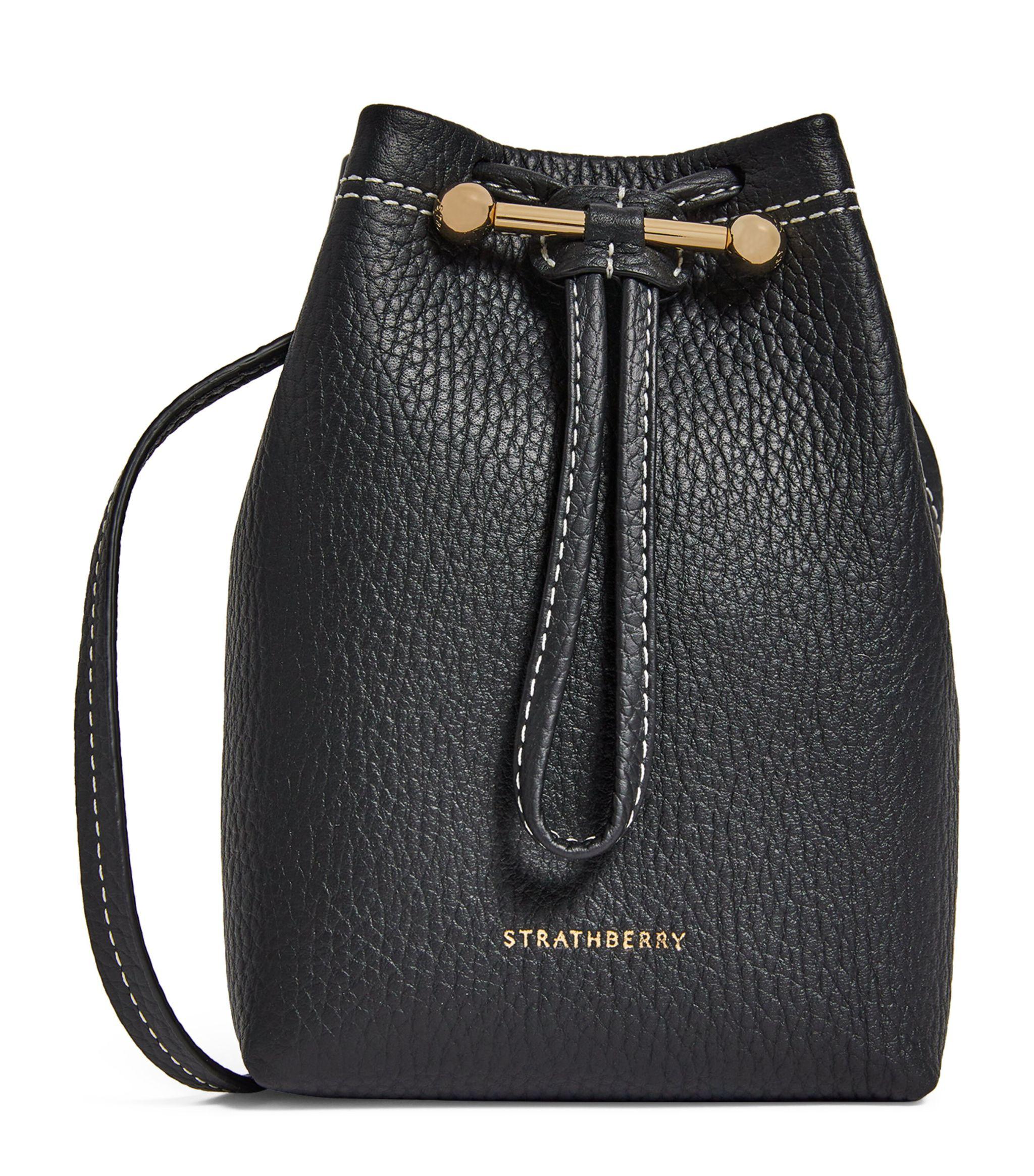 Strathberry Small Leather Lana Osette Bucket Bag in Black