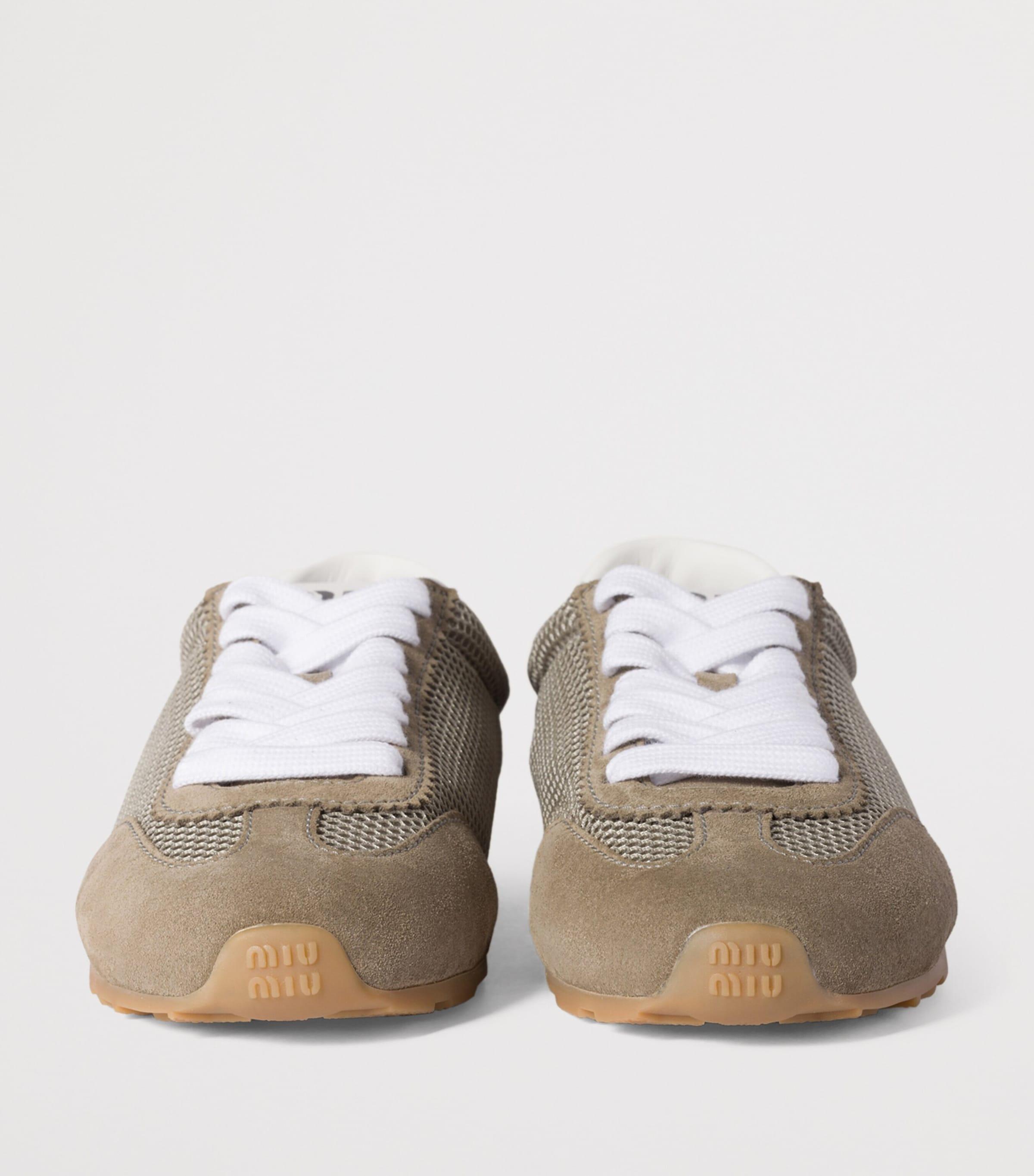 Miu Miu Suede And Mesh Plume Sneakers in Grey | Lyst UK
