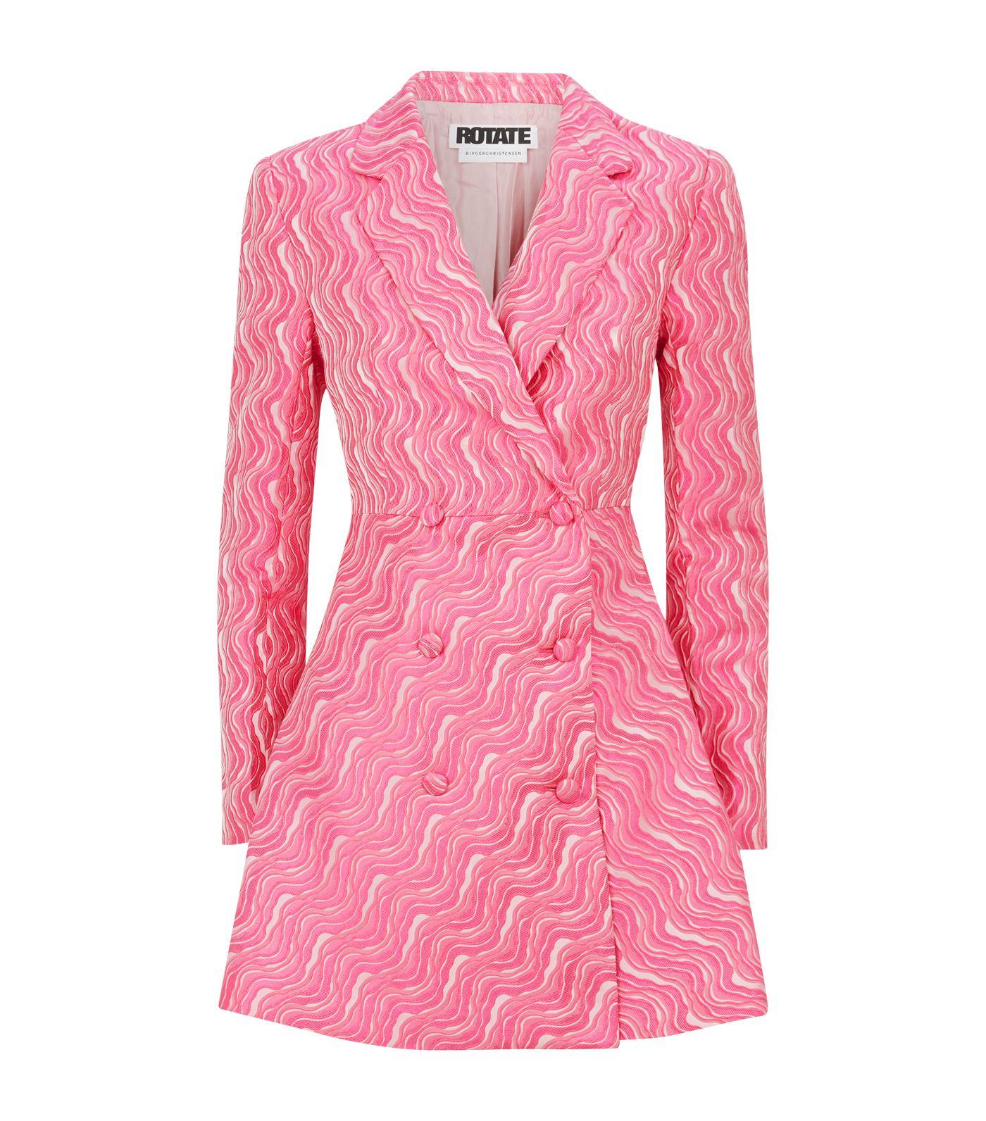 open lace back dress ROTATE Birger Christensen Lace Figure Fitted Blazer in Pink Glo