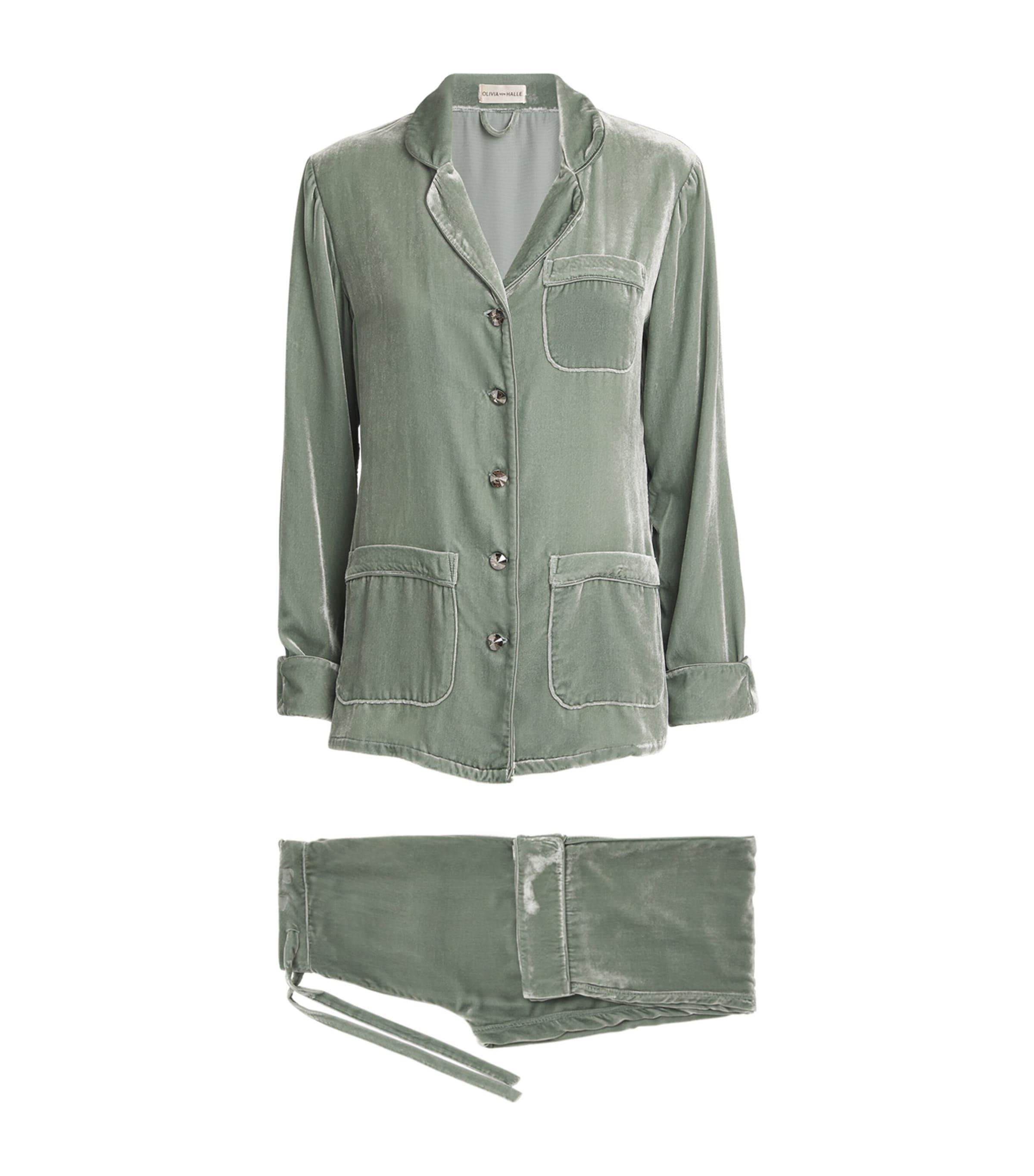 Olivia Von Halle Velvet Coco Pyjama Set in Green Lyst UK