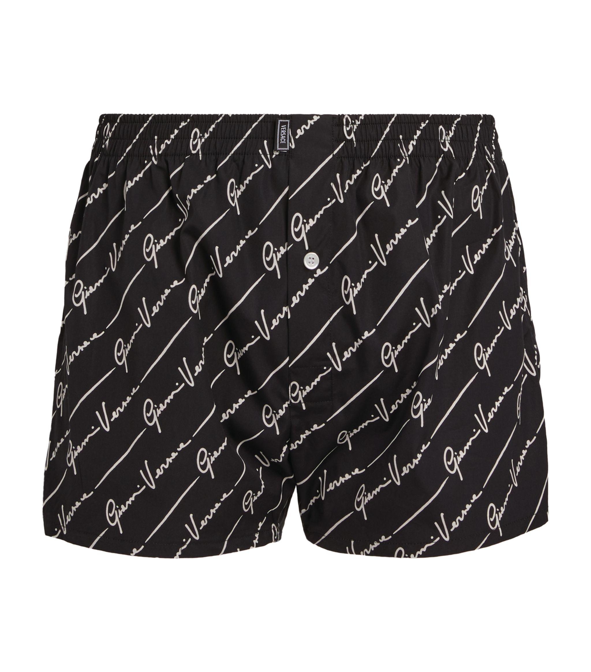 Versace Cotton Signature Print Boxer Shorts in Black for Men - Lyst