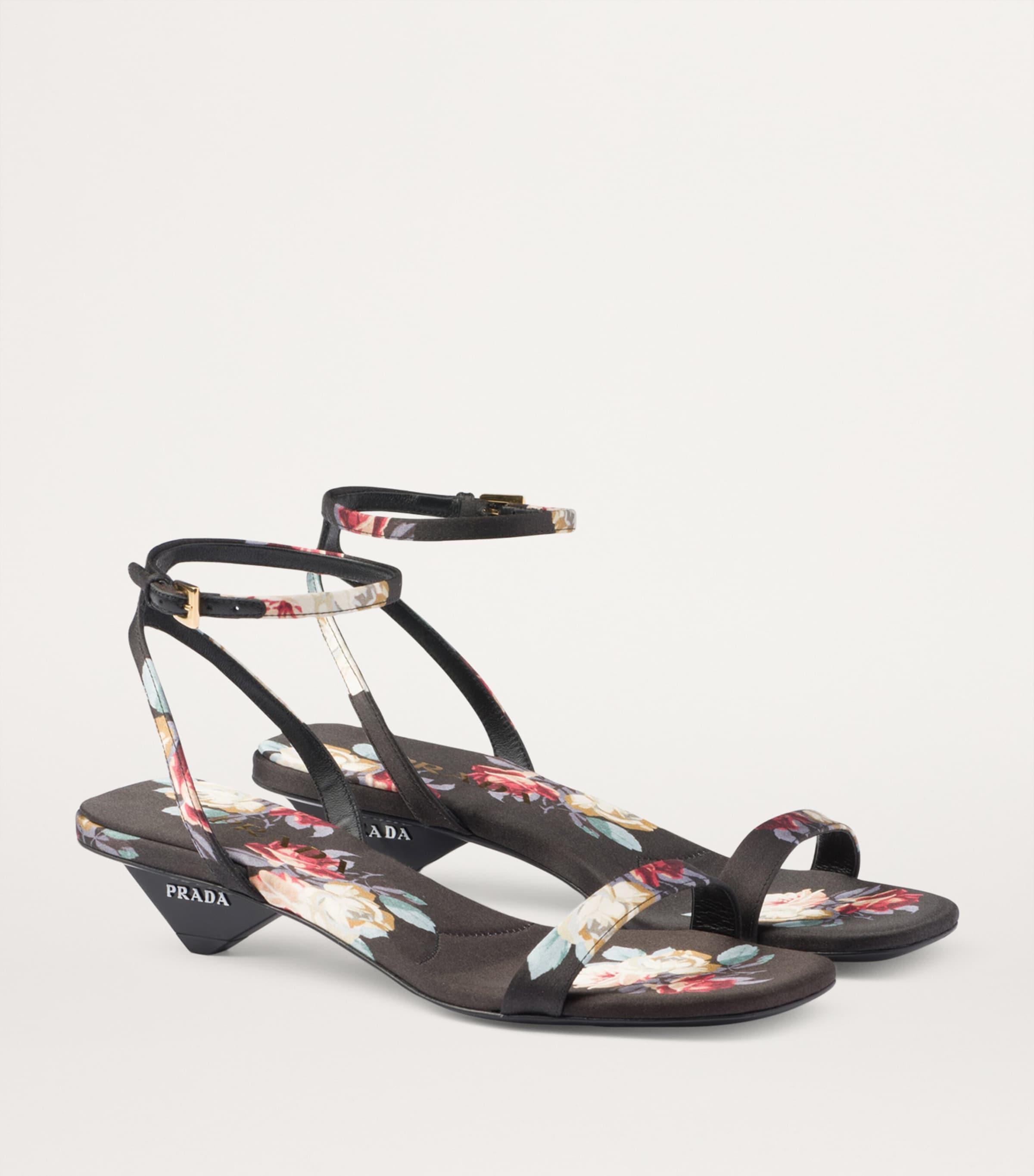 Prada Satin Floral Print Sandals 35 in White Lyst UK