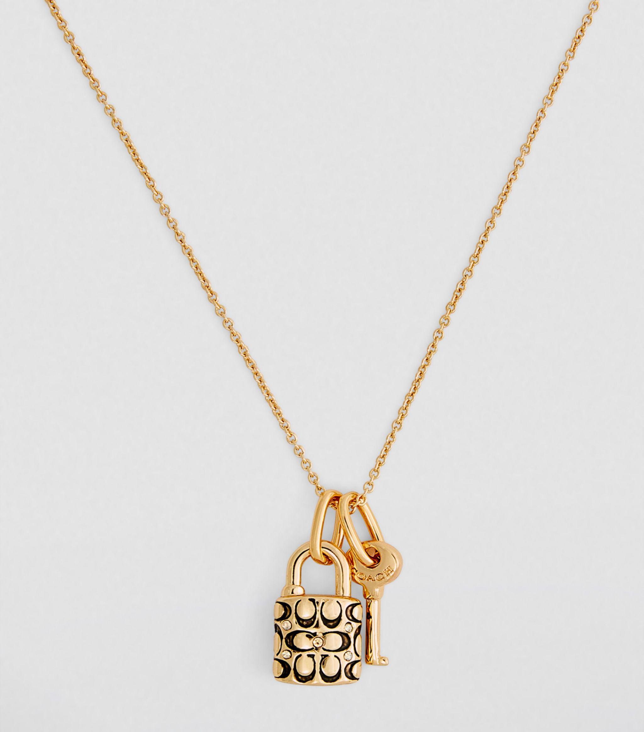 Coach Quilted Padlock Key Pendant Necklace - Women's Necklaces - Gold/Black