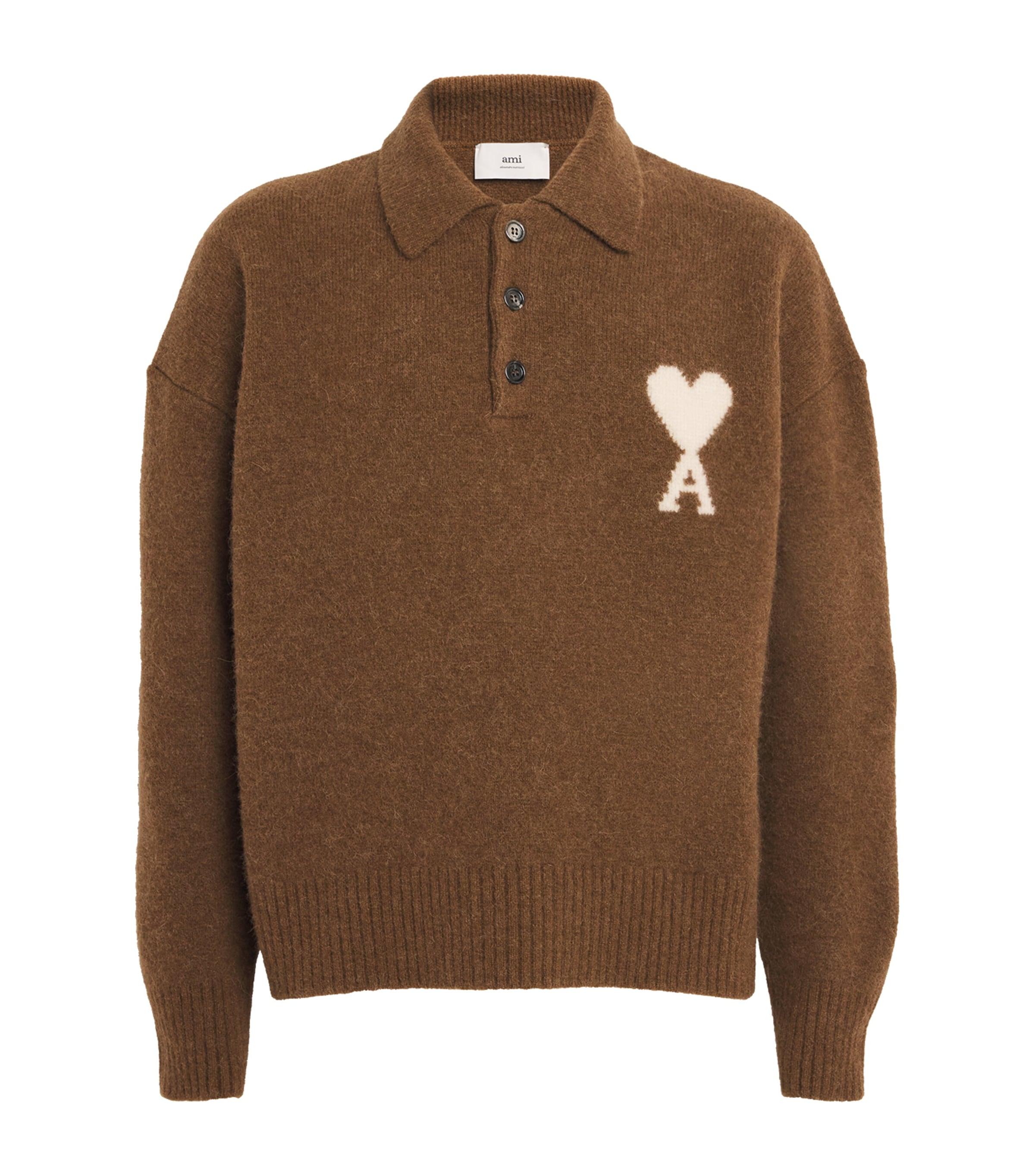 Ami Paris Alpaca-Blend Polo Sweater in Brown for Men | Lyst