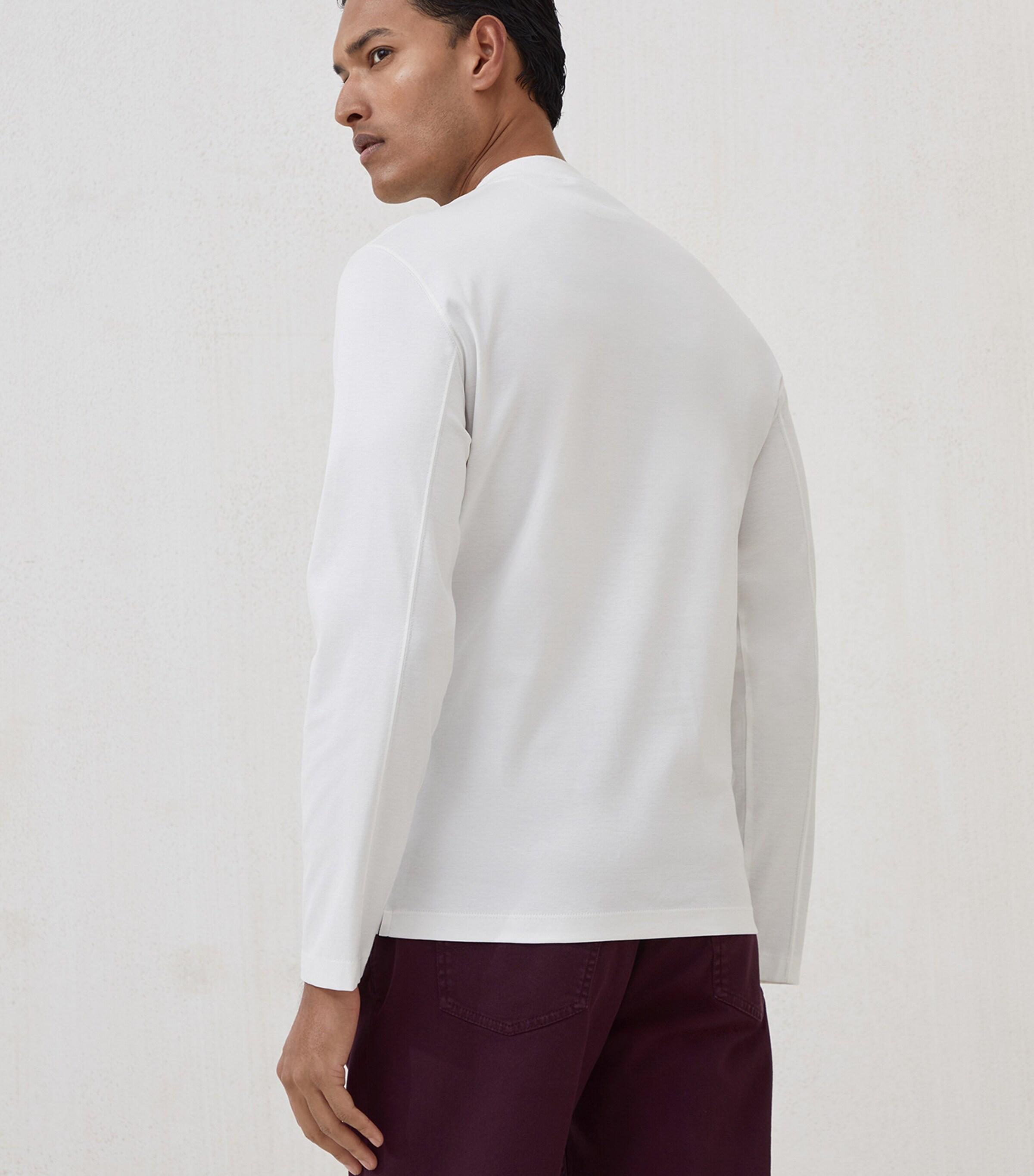 Tシャツ・カットソー Brunello Cucinelli Long-Sleeve White Knit Top With Unique Brunello Cucinelli - White Cotton Monili & Ribbed Long