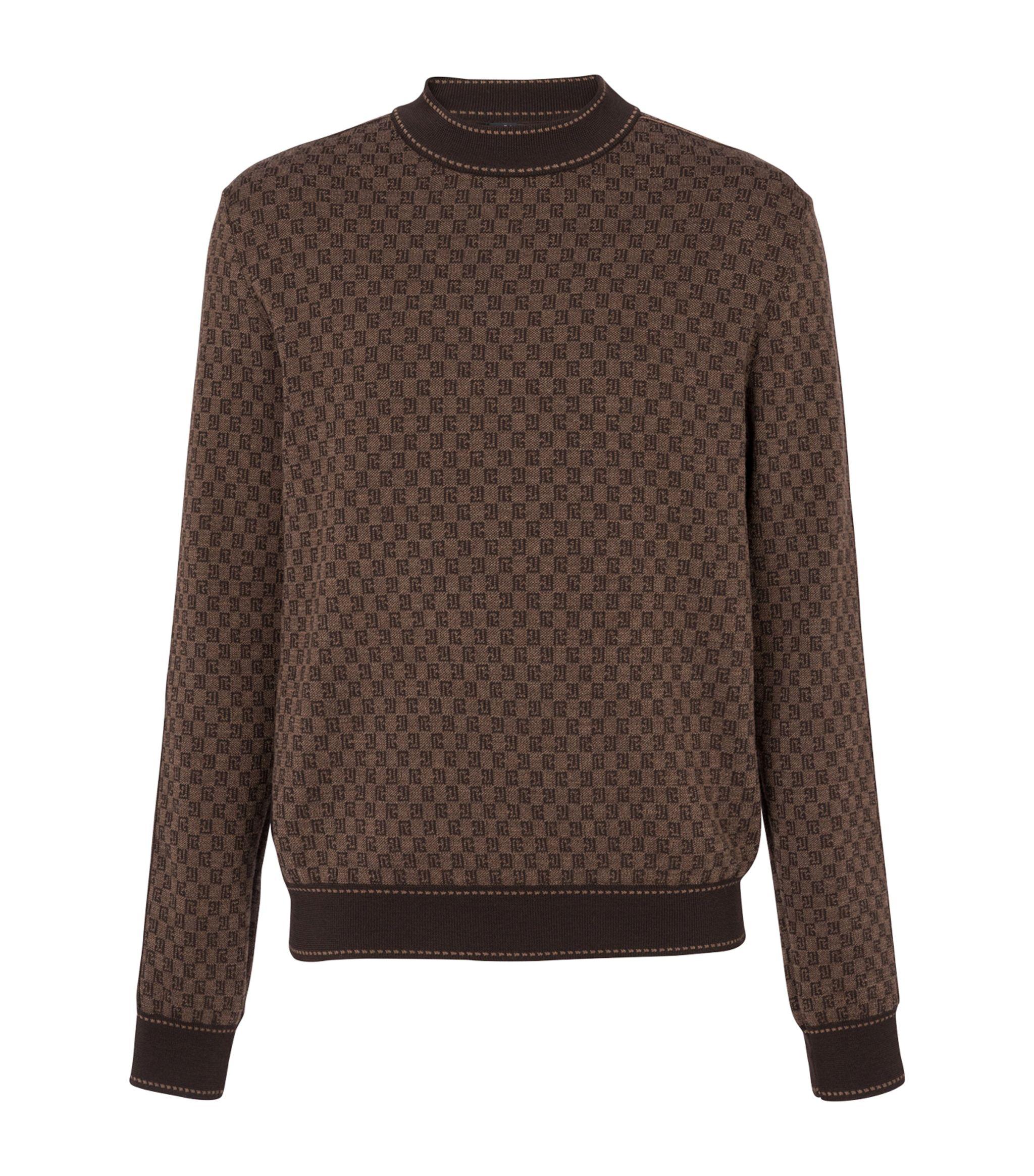 Balmain Mini Monogram Jacquard Sweater in Brown for Men | Lyst