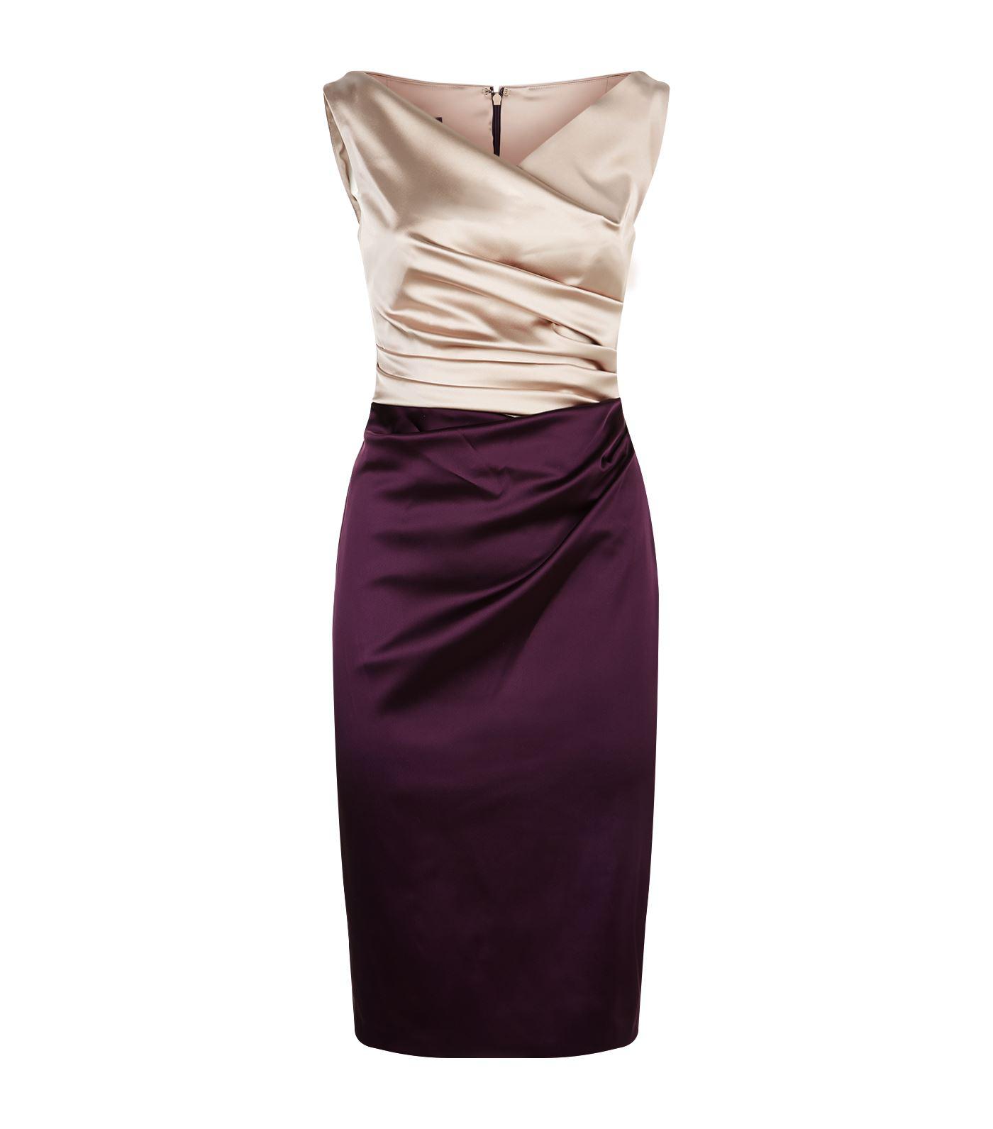 Talbot Runhof Satin Bi-colour Pencil Dress in Purple - Lyst