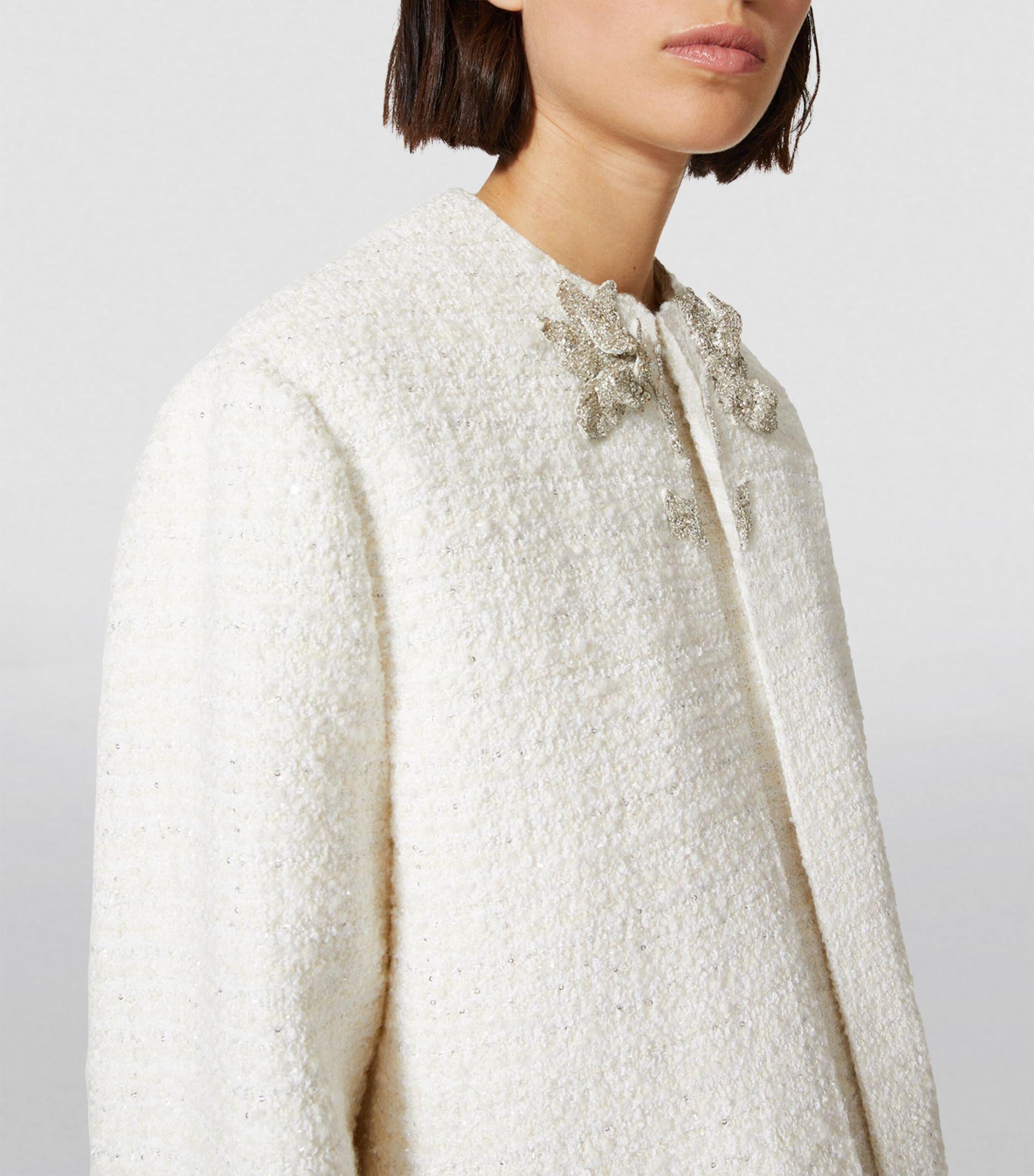 Valentino Garavani Tweed Crystal-flower Blazer in White | Lyst