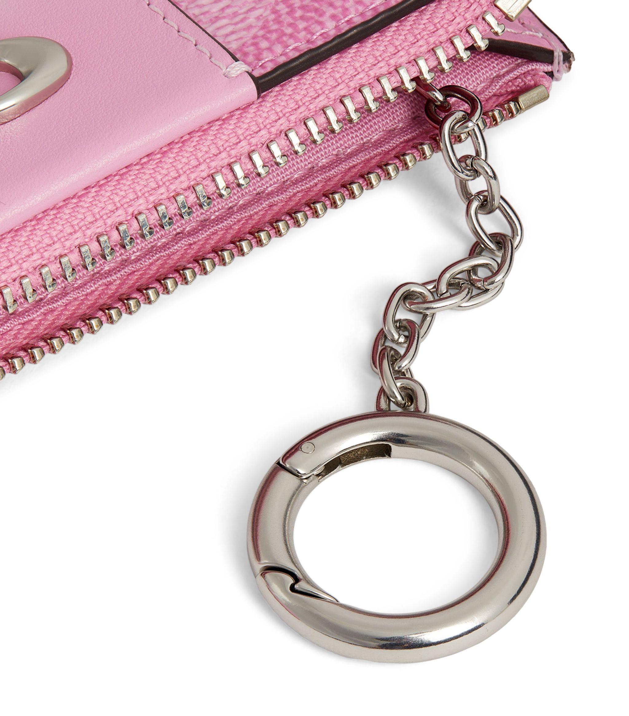 COACH Mini Canvas Zipped Card Holder in Pink | Lyst