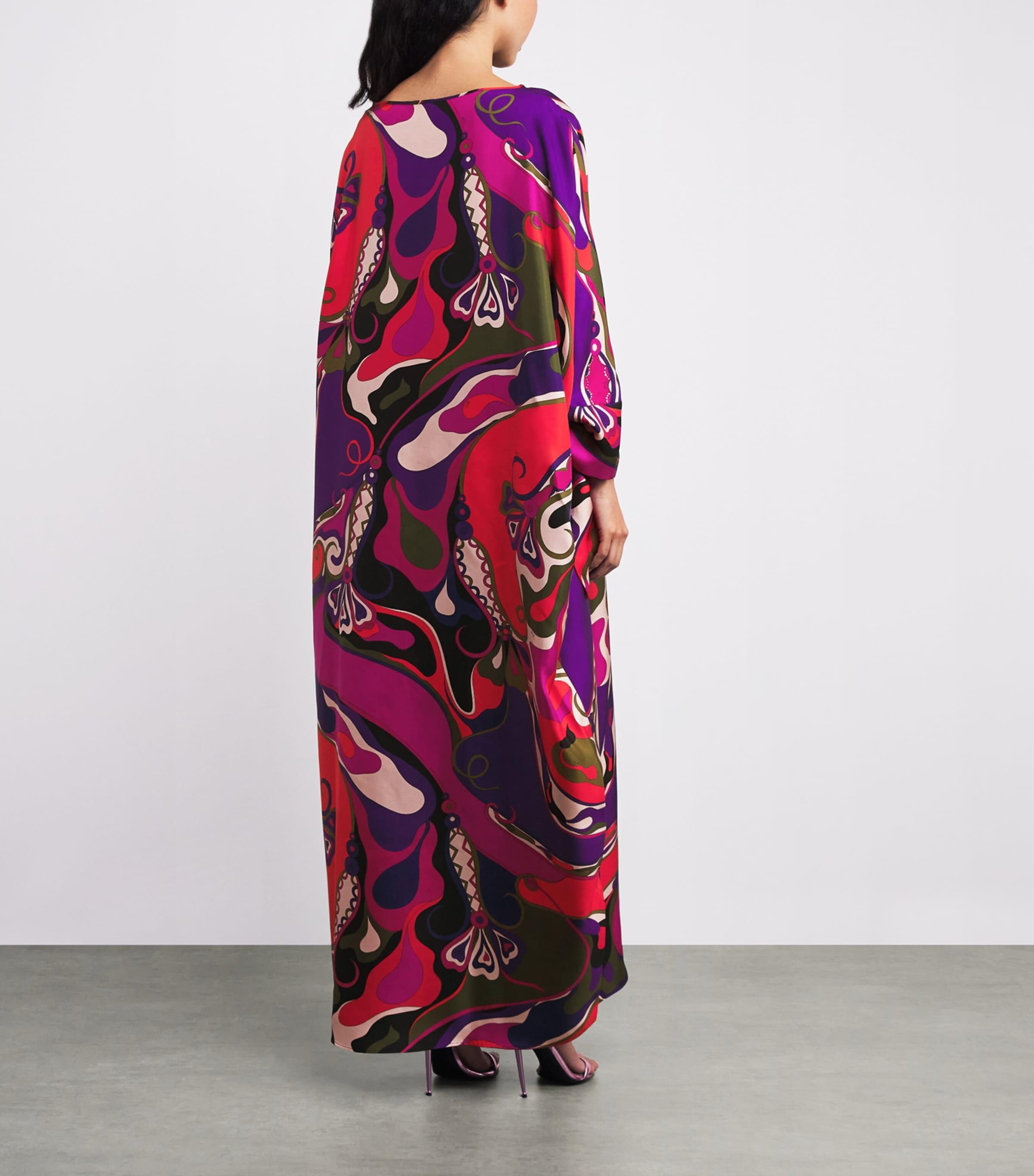 slipper orchid silk kimono kaftan dress The White Lotus S03 Parker Posey Wavey Printed Kaftan Silk Robe