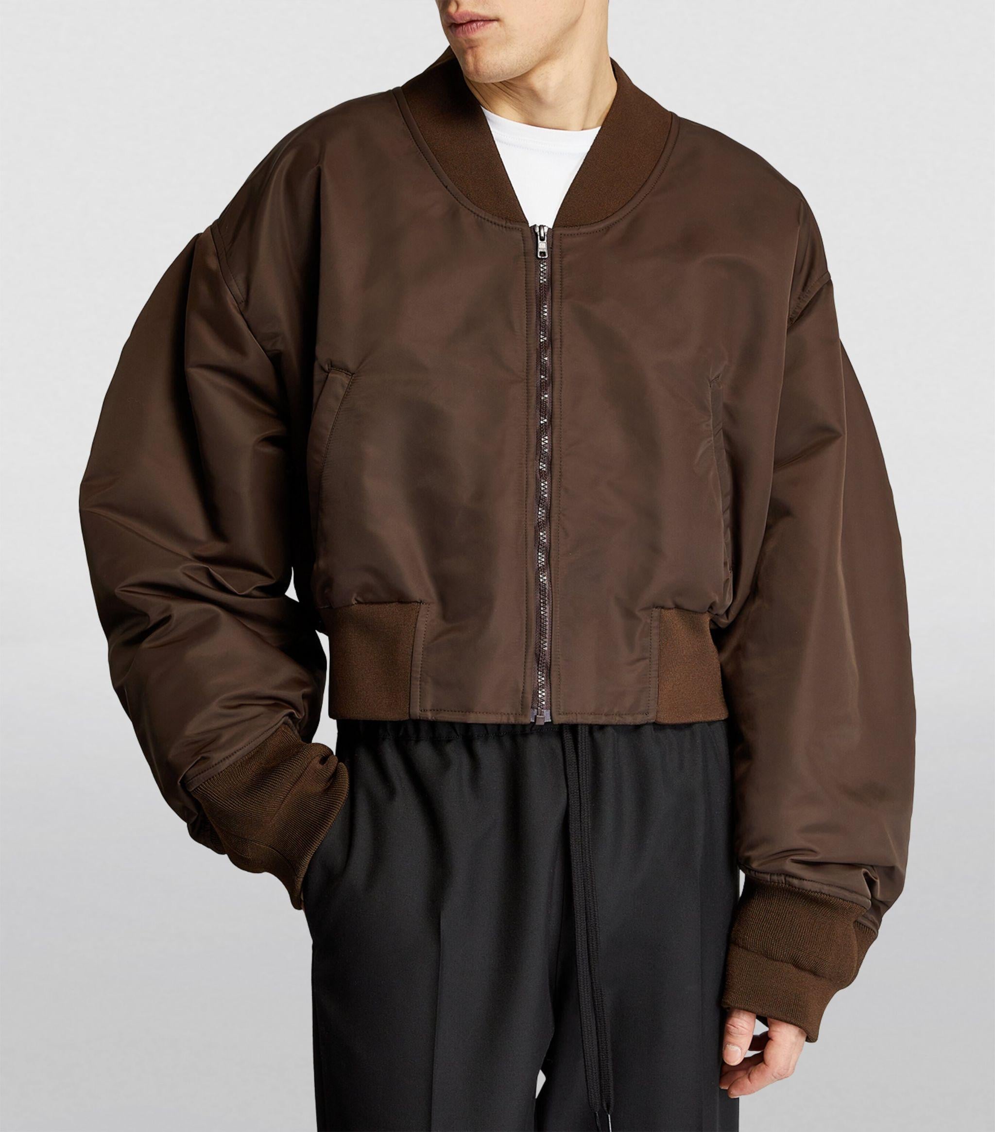 Hed Mayner Cropped Bomber Jacket in Brown for Men | Lyst