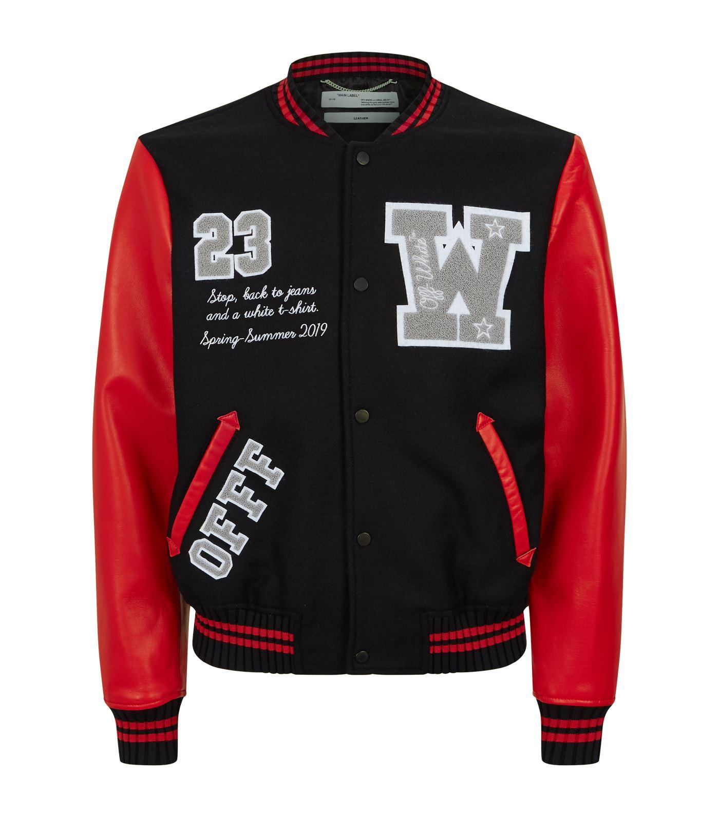 Off-White c/o Virgil Abloh Wool Varsity Jacket in Red for Men | Lyst
