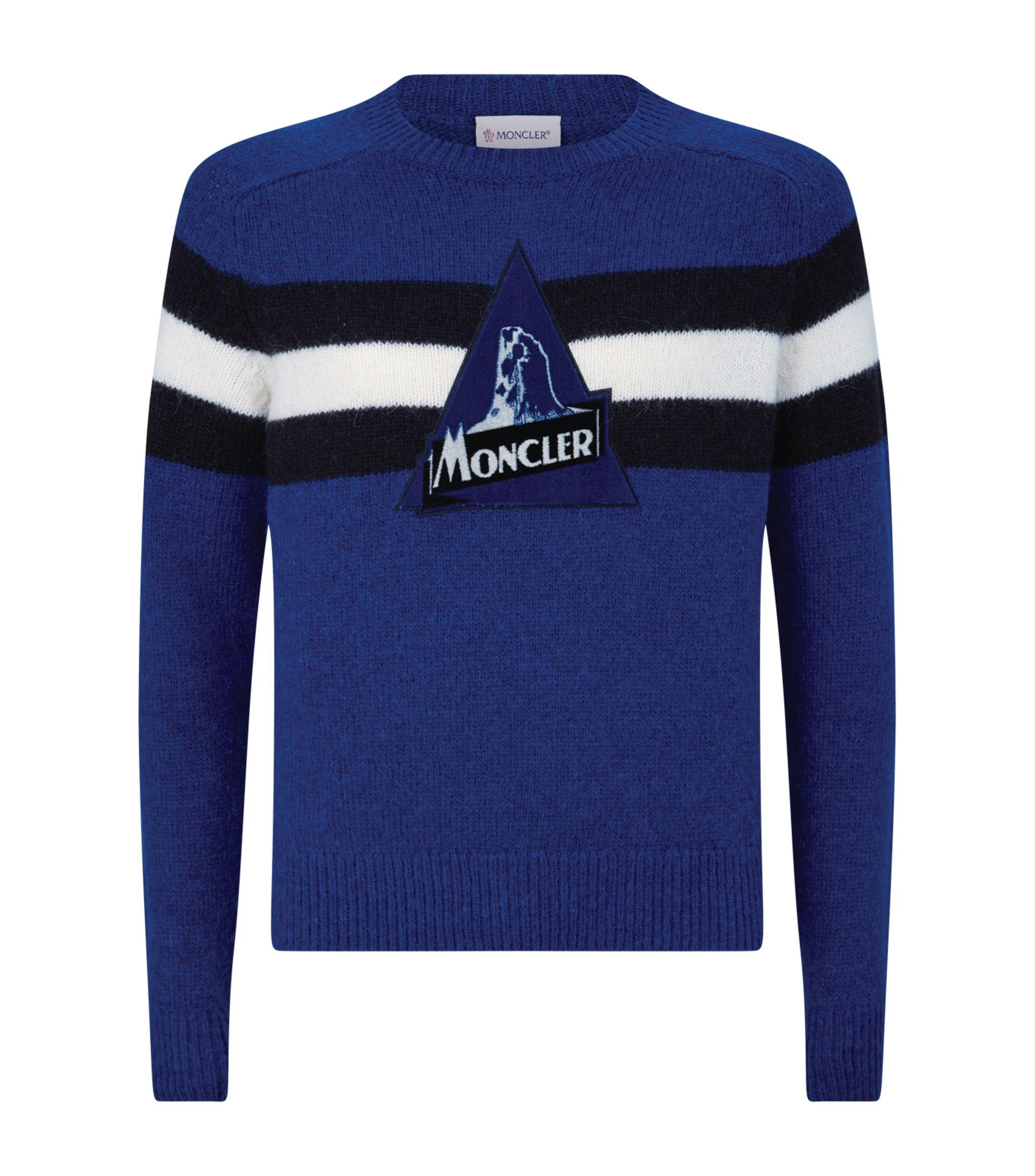 Moncler Wool Logo Stripe Panel Knit Sweater in Pastel Blue (Blue) for ...