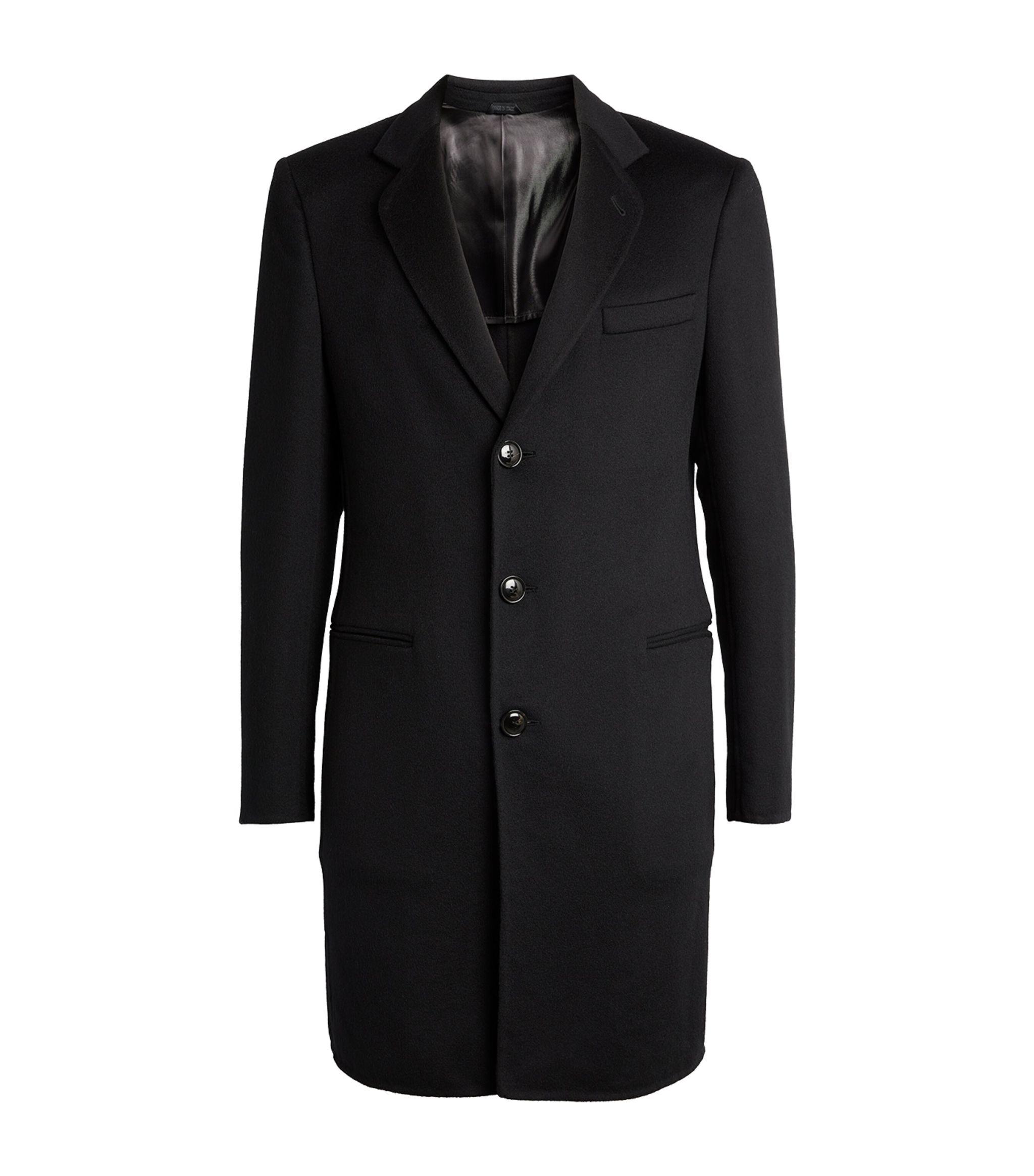 Giorgio Armani Cashmere Single Breasted Coat in Black for Men Lyst