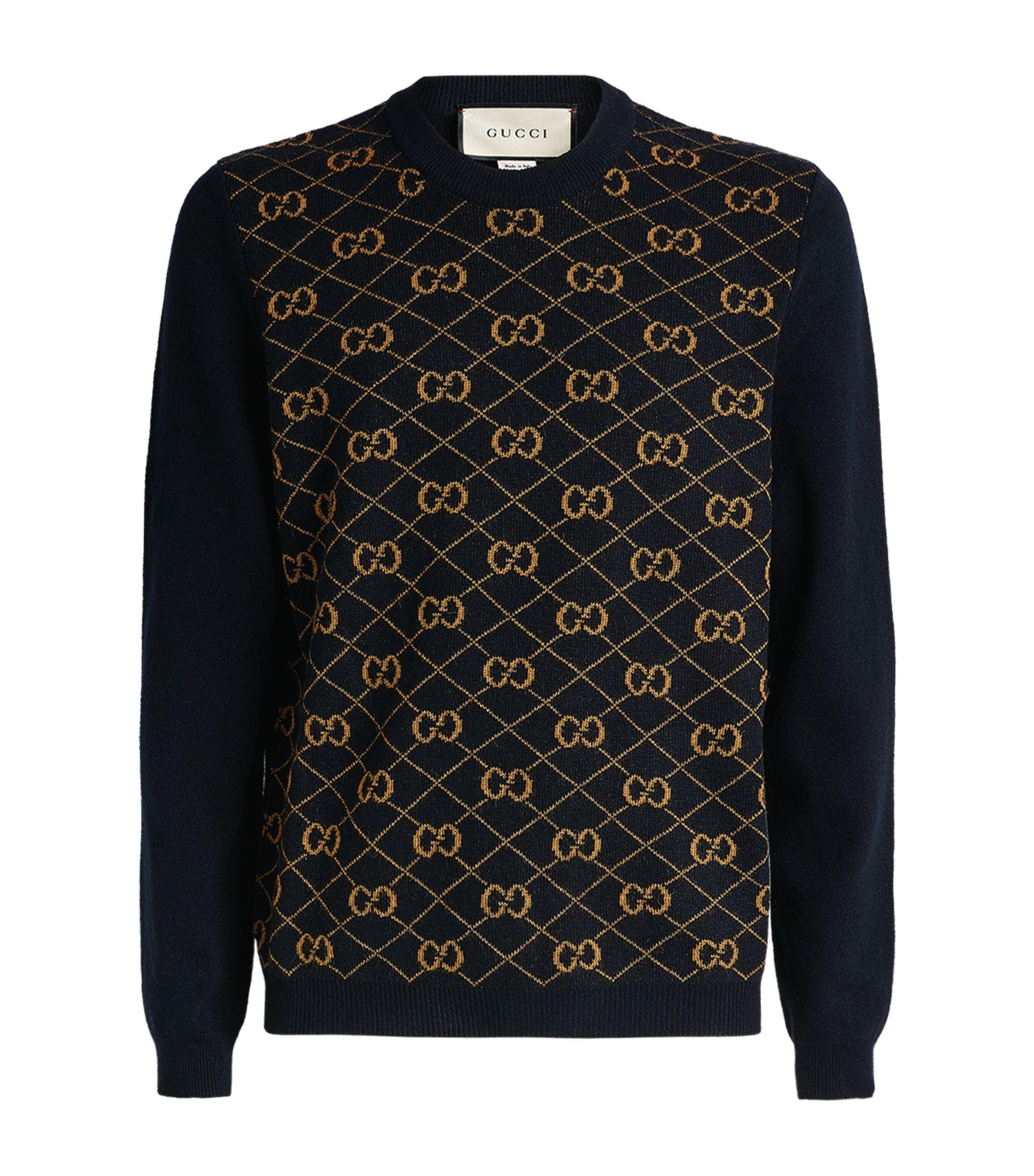 Gucci Wool Knitted GG Supreme Sweater in Blue for Men - Lyst