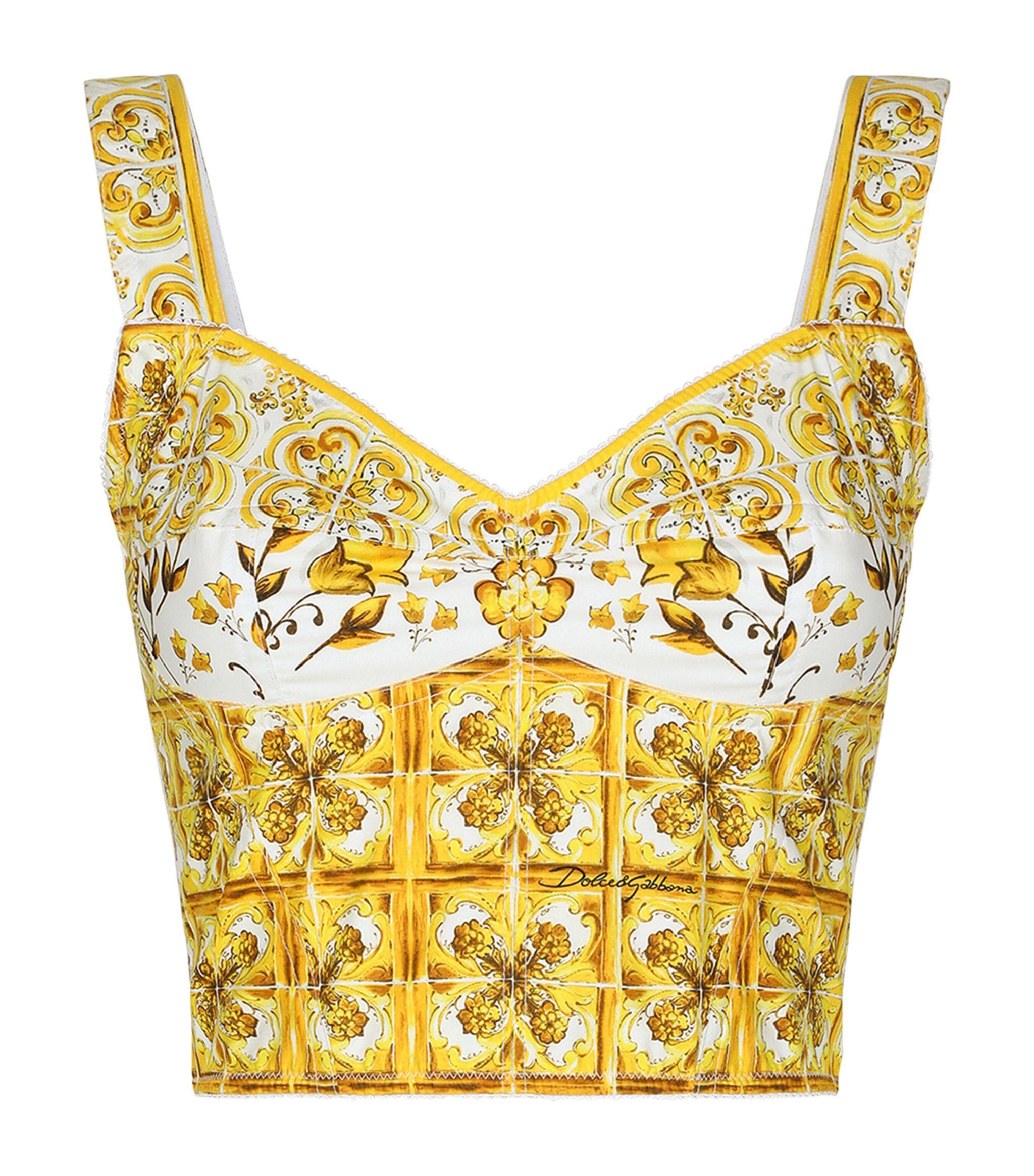 Dolce Gabbana Majolica Print Corset Top in Yellow Lyst Canada