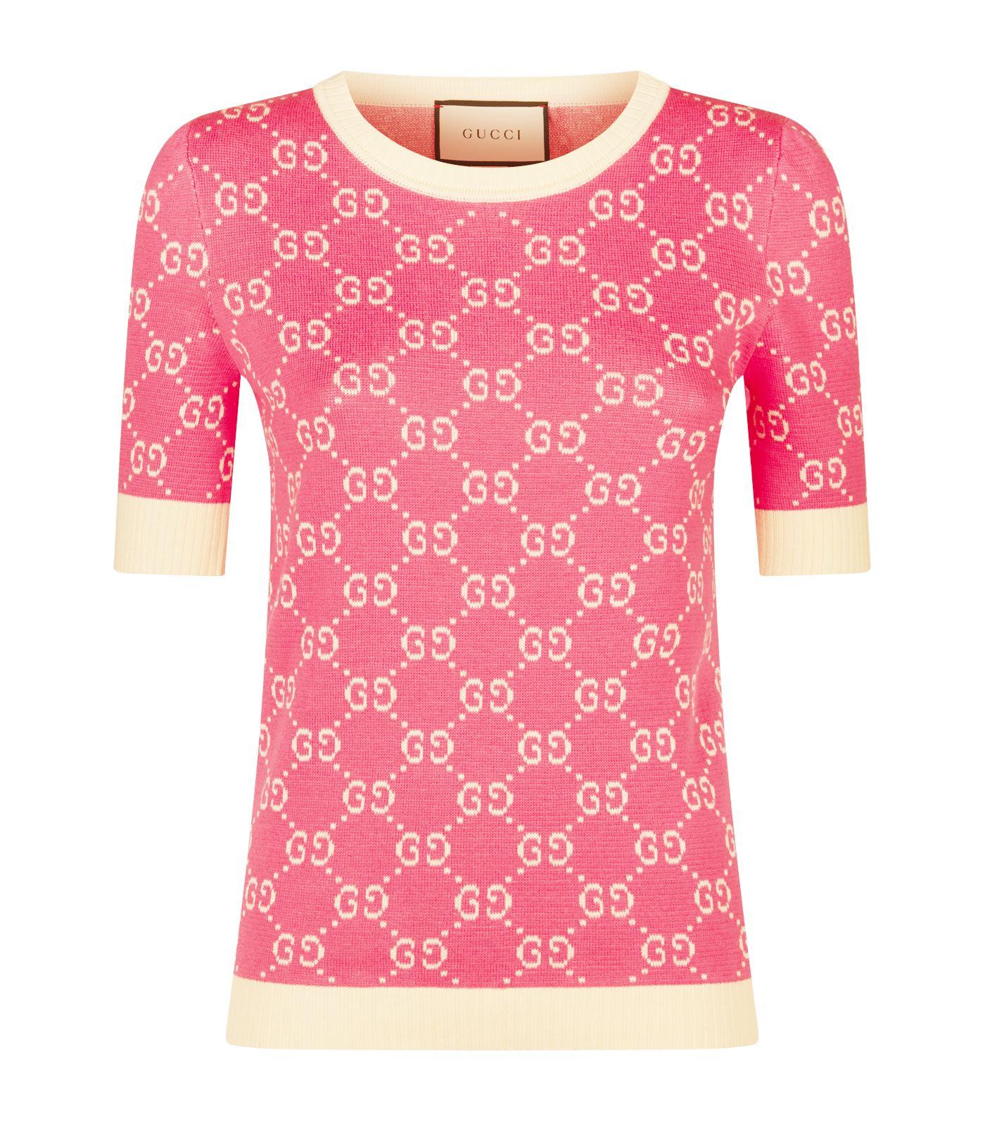 Gucci Cotton GG Supreme Knit Top in Pink - Lyst