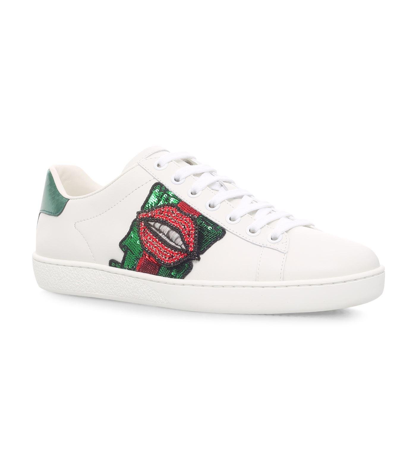 Gucci New Ace Lips Low Sneakers in White | Lyst