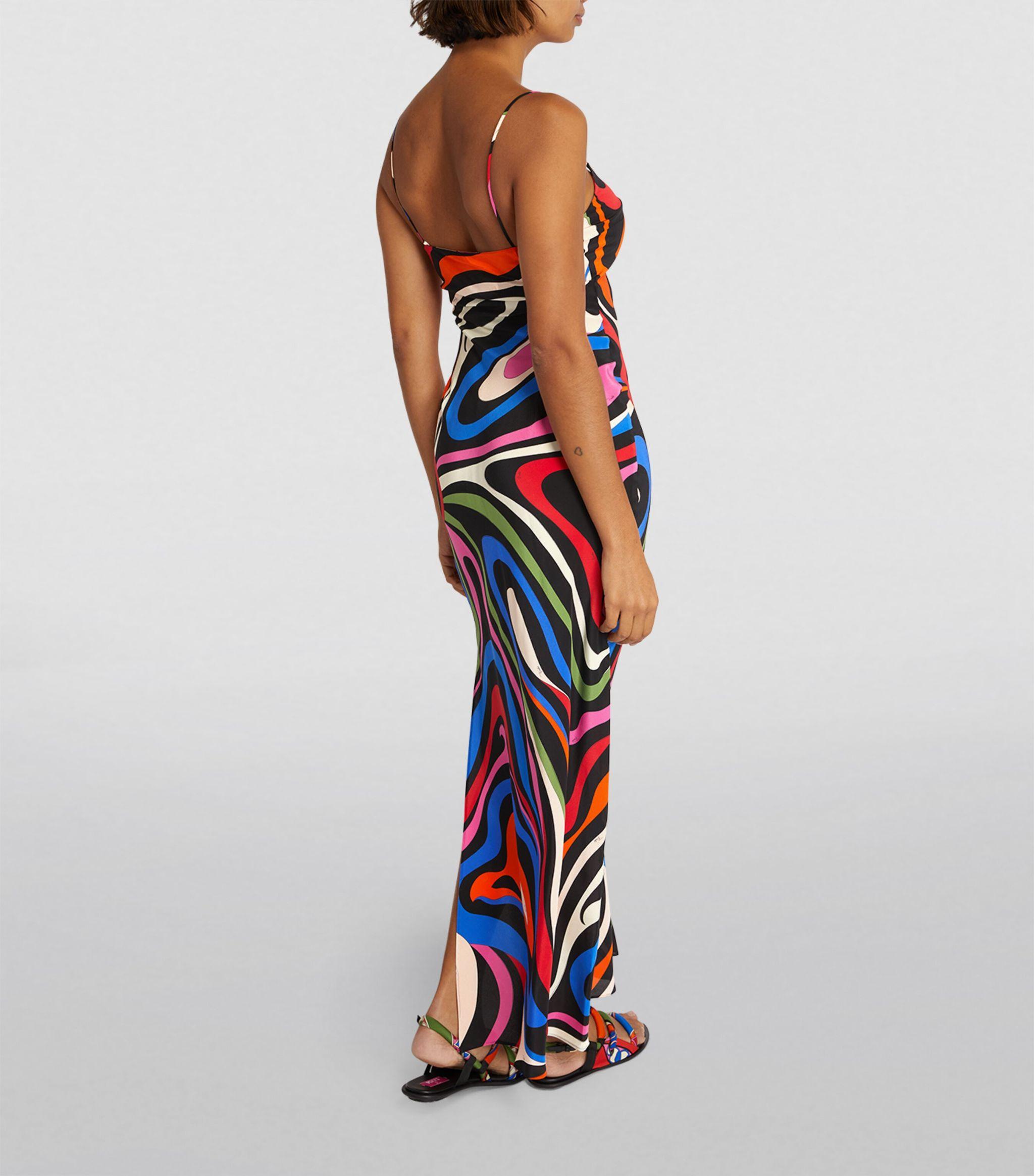 EMILIO PUCCI★素敵！MIXED STRIPED PRINT SILK CLASSIC DRESS EMILIO PUCCI DRESS MIXED STRIPED PRINT SILK CLASSIC LONG