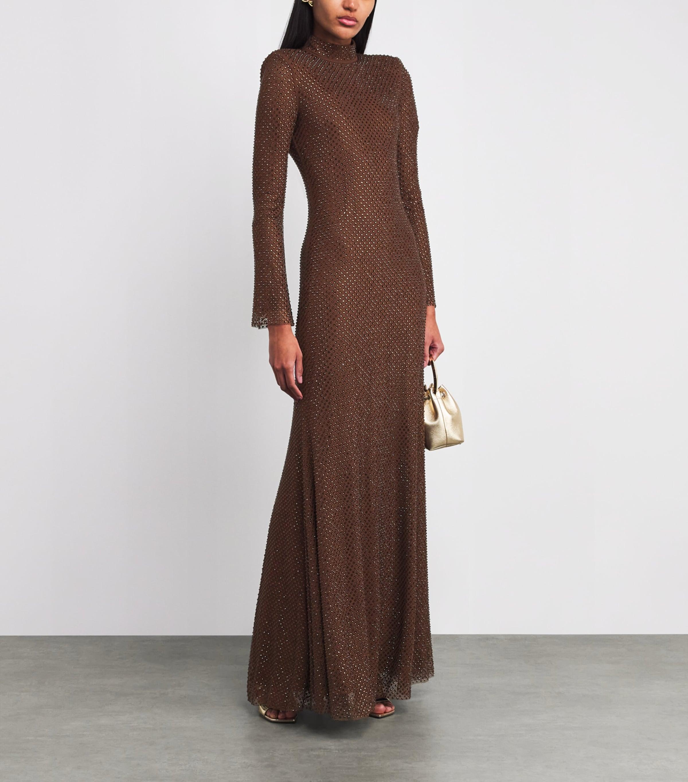 self portrait brown sequin maxi dress Self-Portrait Mesh Rhinestone-Embellished in AMUR Juliett Midi Dress FULLPRICED Luxury Satin Colors:Lavender Sequinned lace gives this