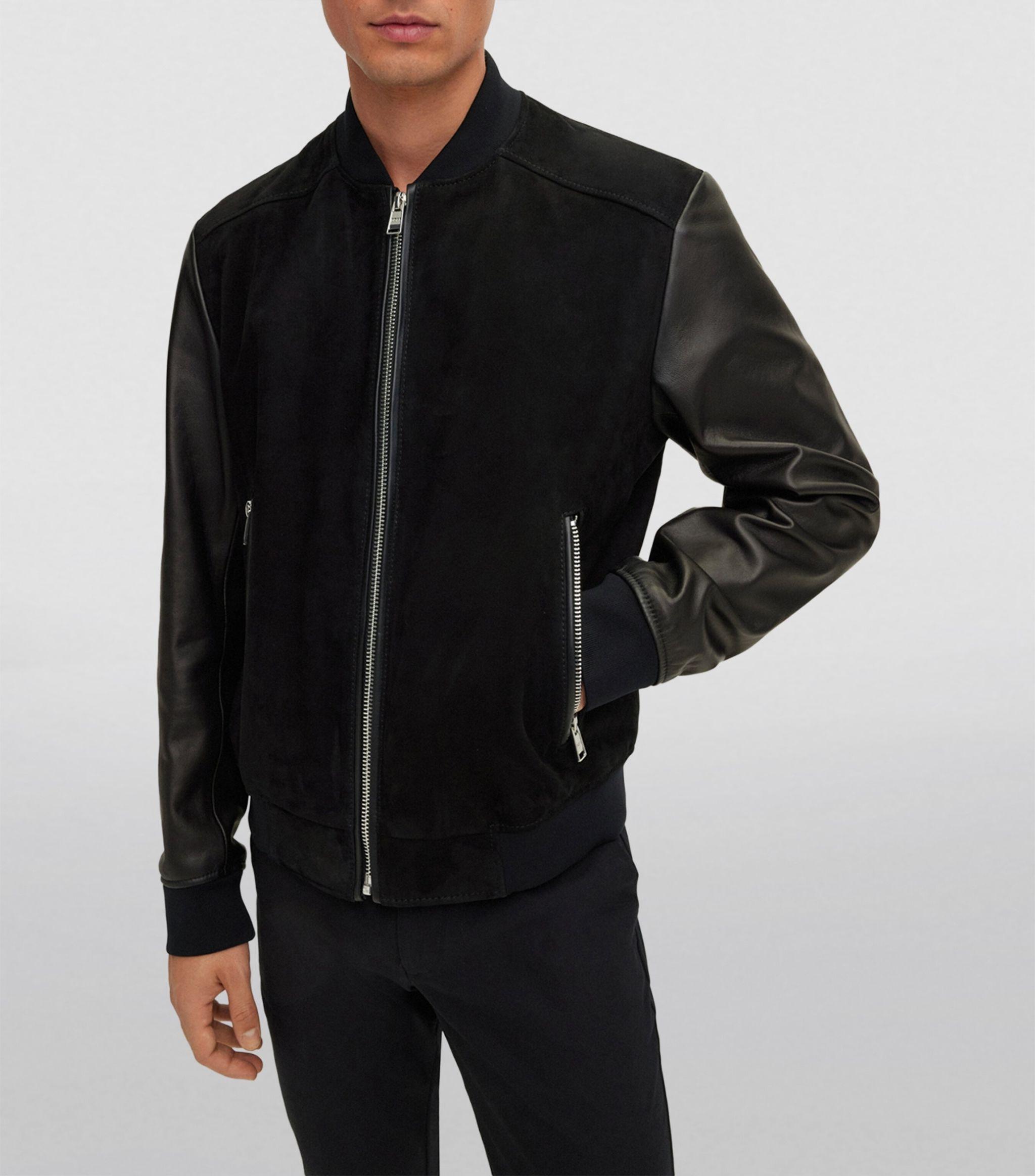 Hugo boss mens leather bomber jacket hotsell