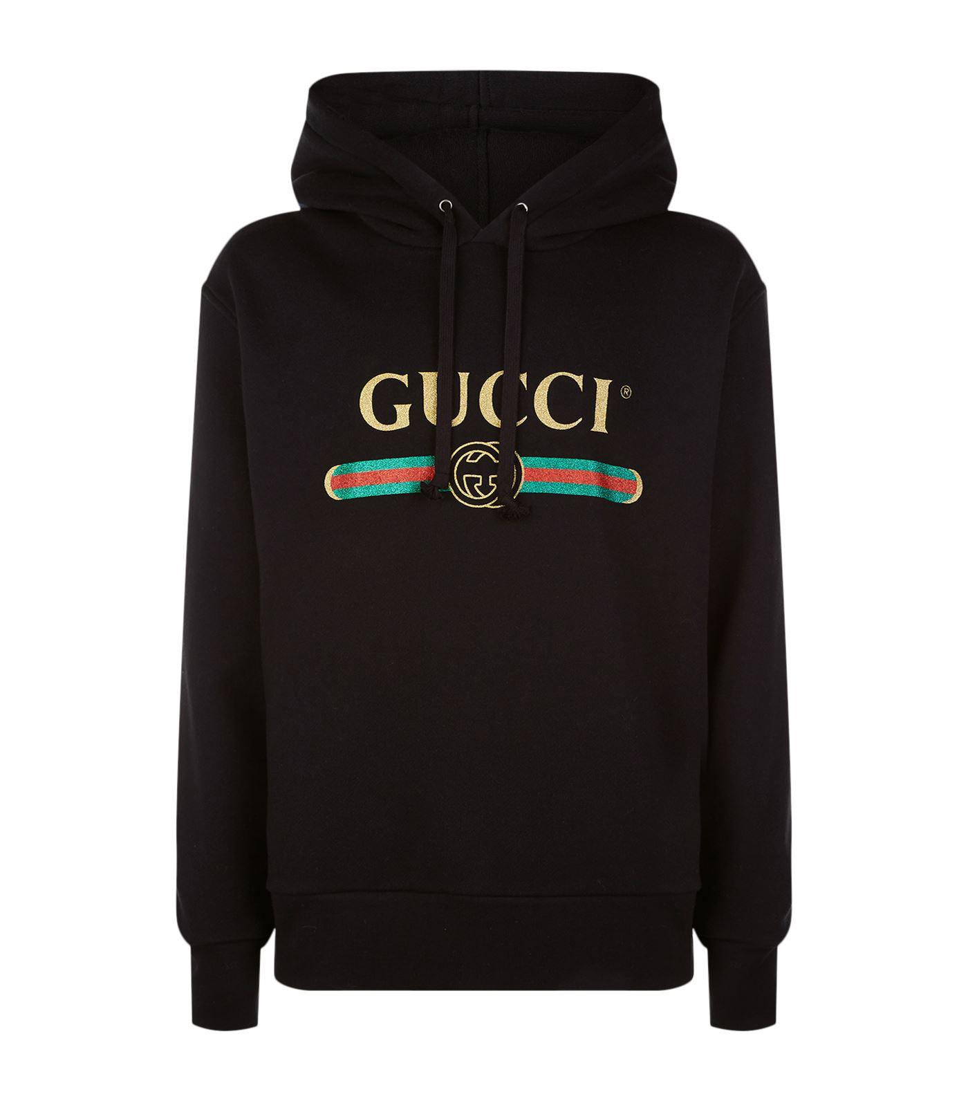 Gucci Cotton Wolf Logo Hoodie in Black for Men - Lyst