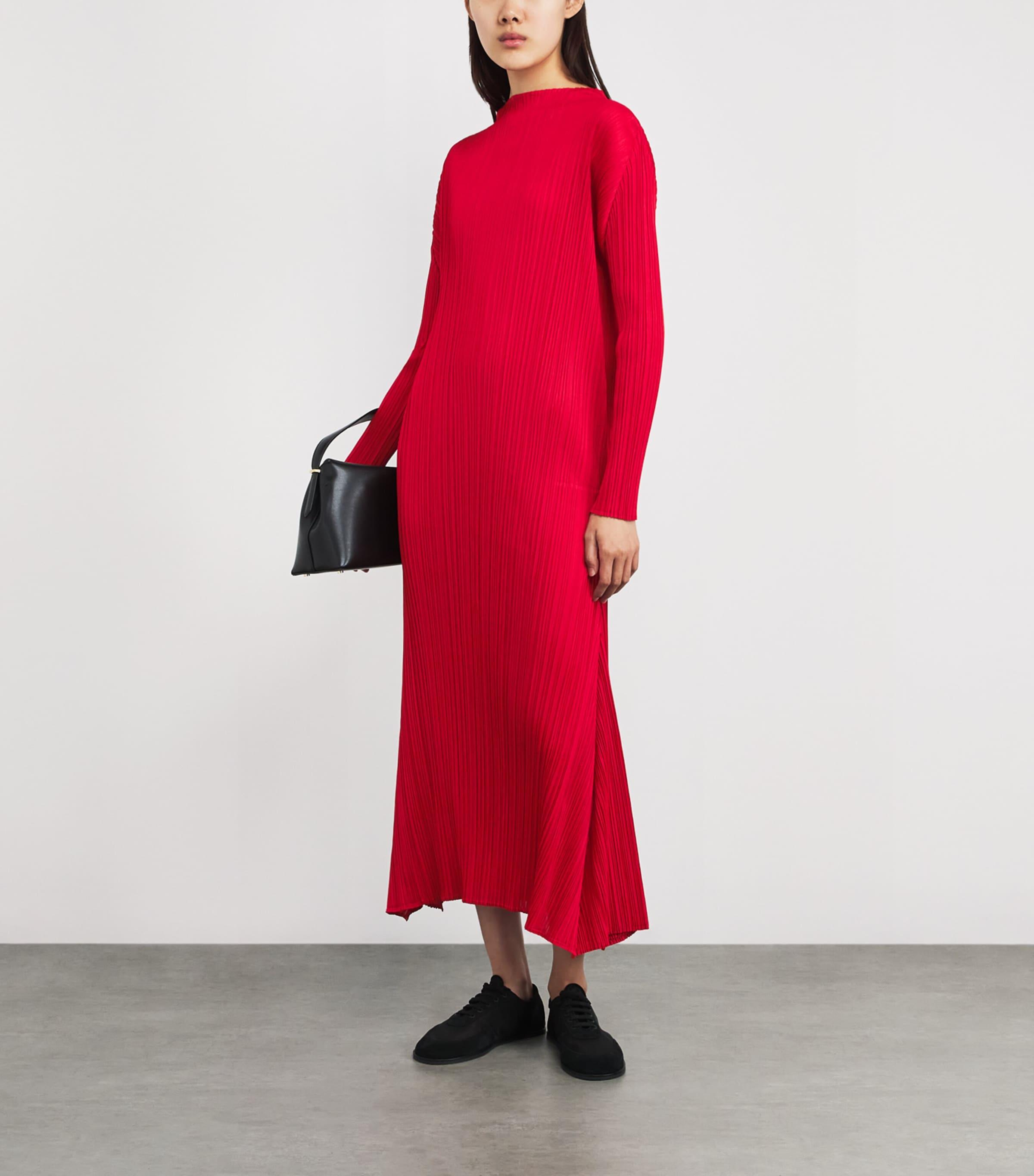 Pleats Please Issey Miyake Long-Sleeve Midi Dress in Red | Lyst Pleats Please Issey Miyake Long-Sleeve Midi Dress in Red | Lyst