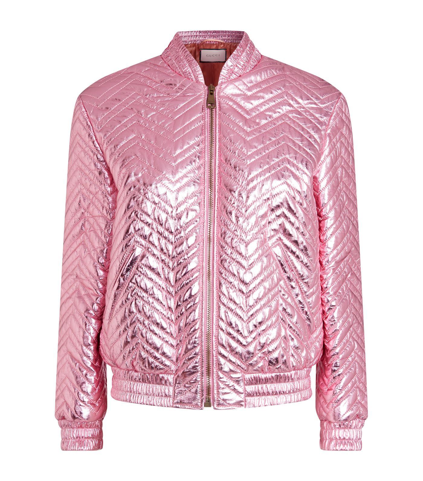 Gucci Metallic Leather Bomber Jacket in Pink | Lyst Canada