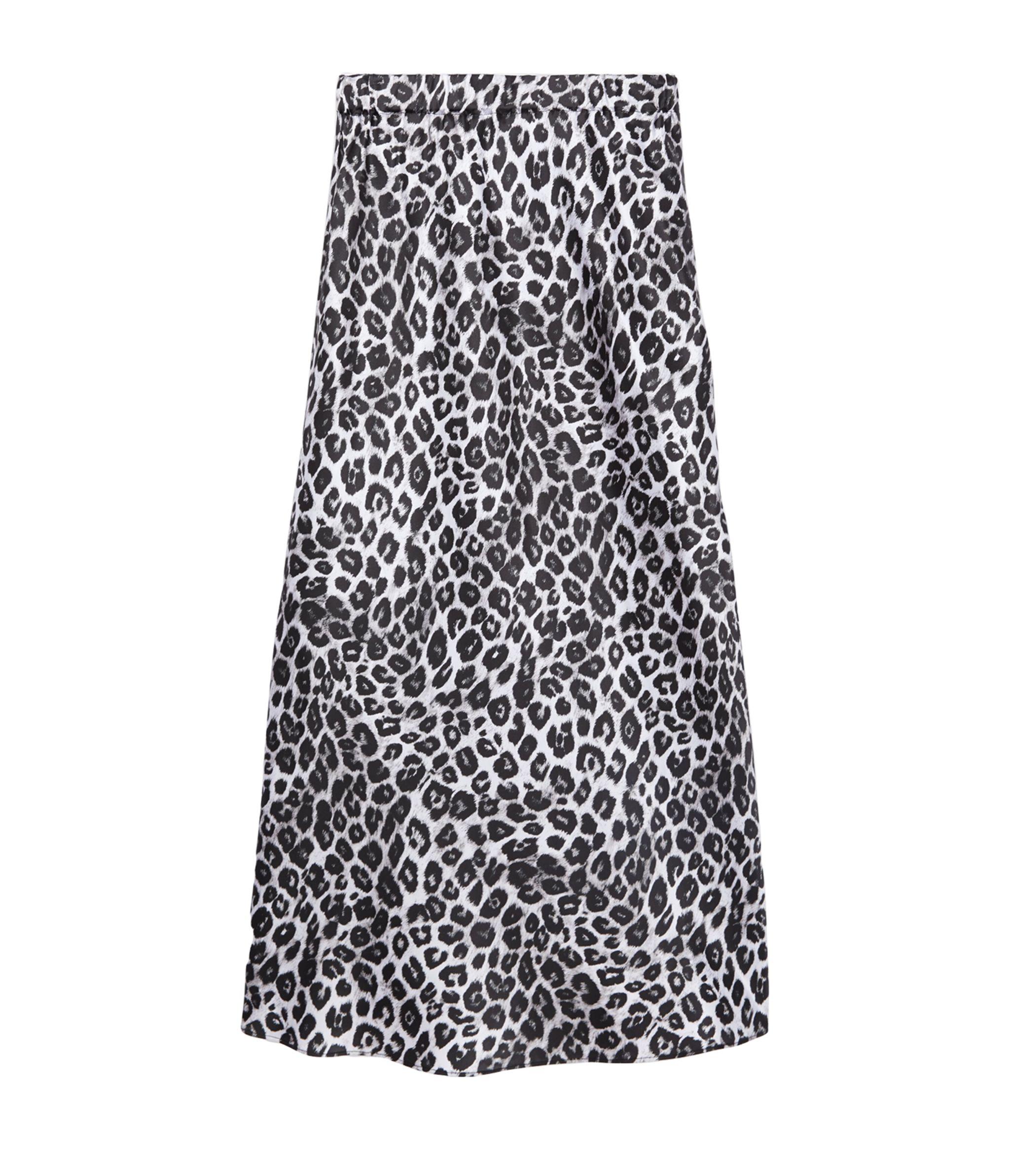 The Kooples Silk Leopard Print Midi Skirt in White | Lyst
