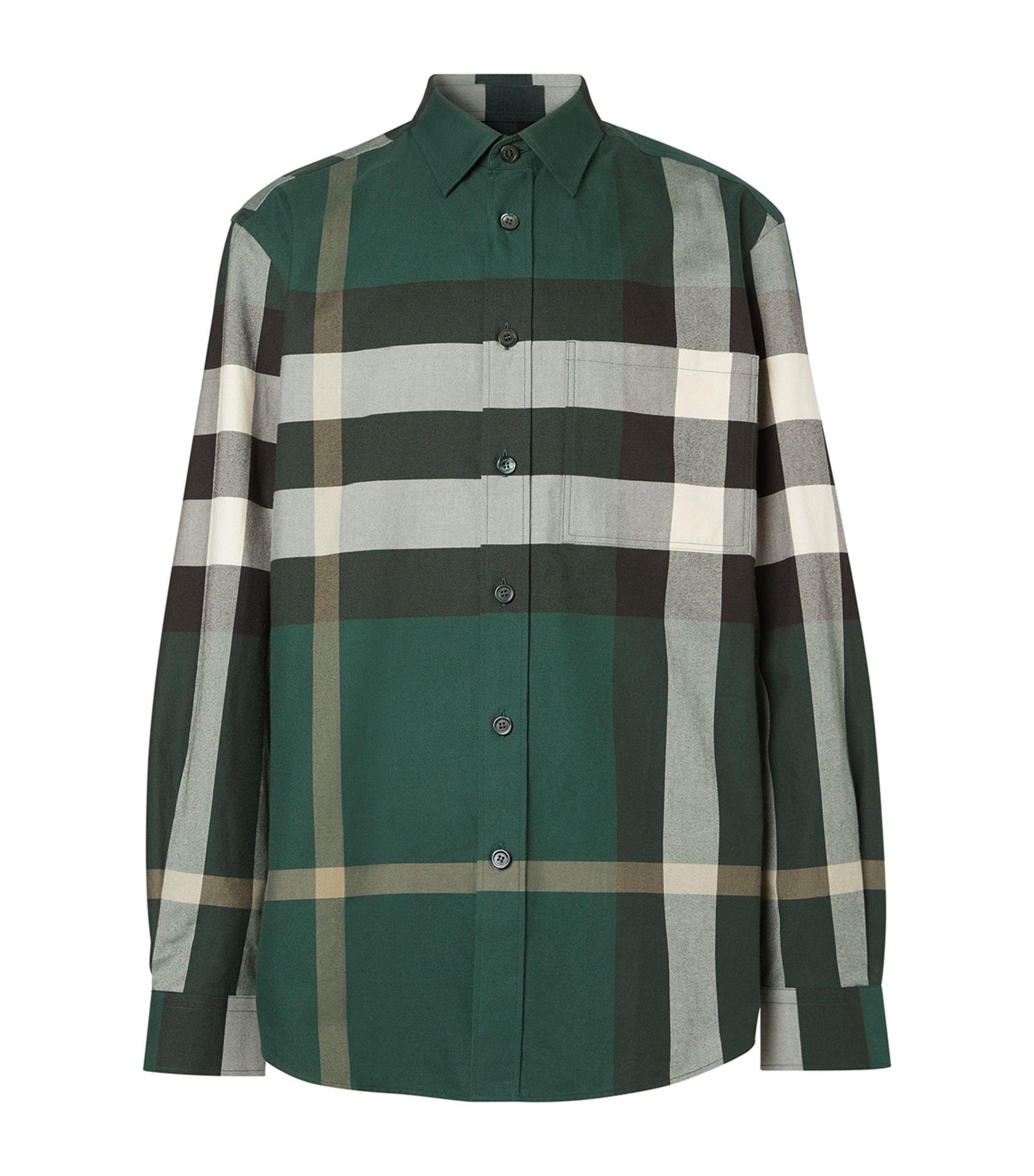 Burberry Cotton Flannel Check Shirt in Green for Men | Lyst