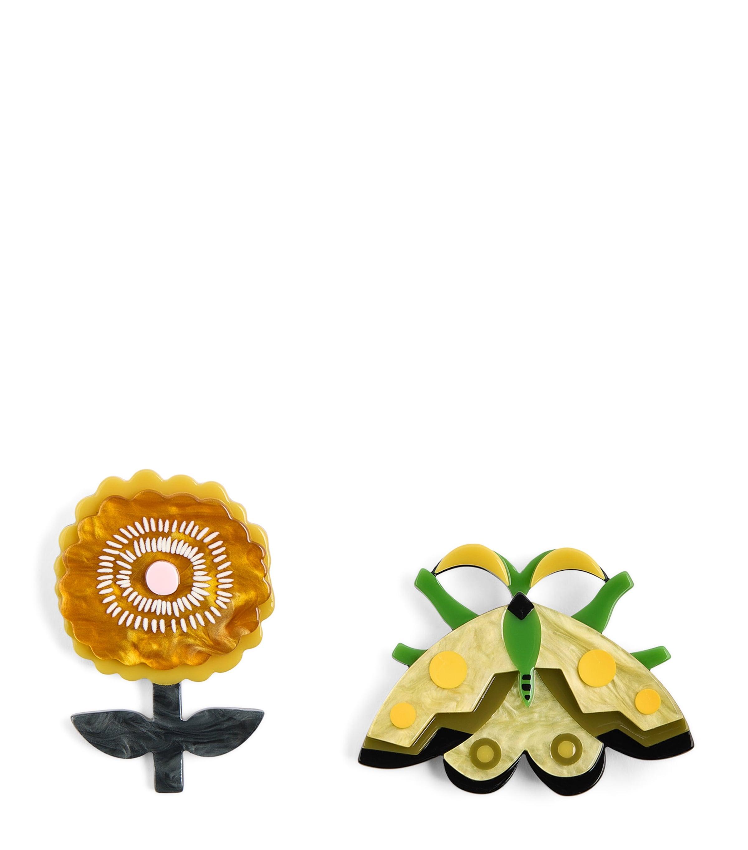 Weekend by Maxmara Flower And Insect Brooches in Yellow