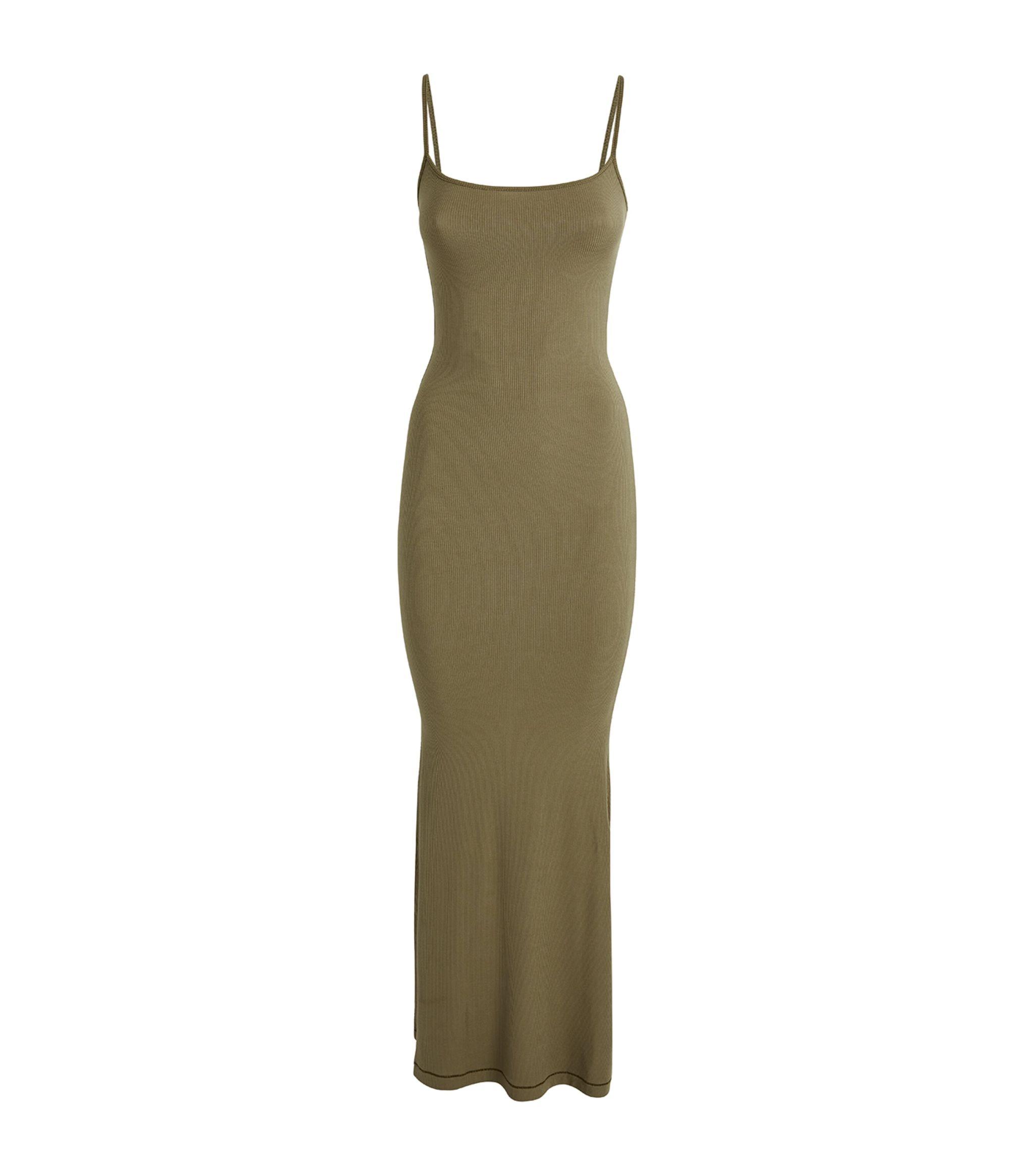 Skims Soft Lounge Long Slip Dress in Green