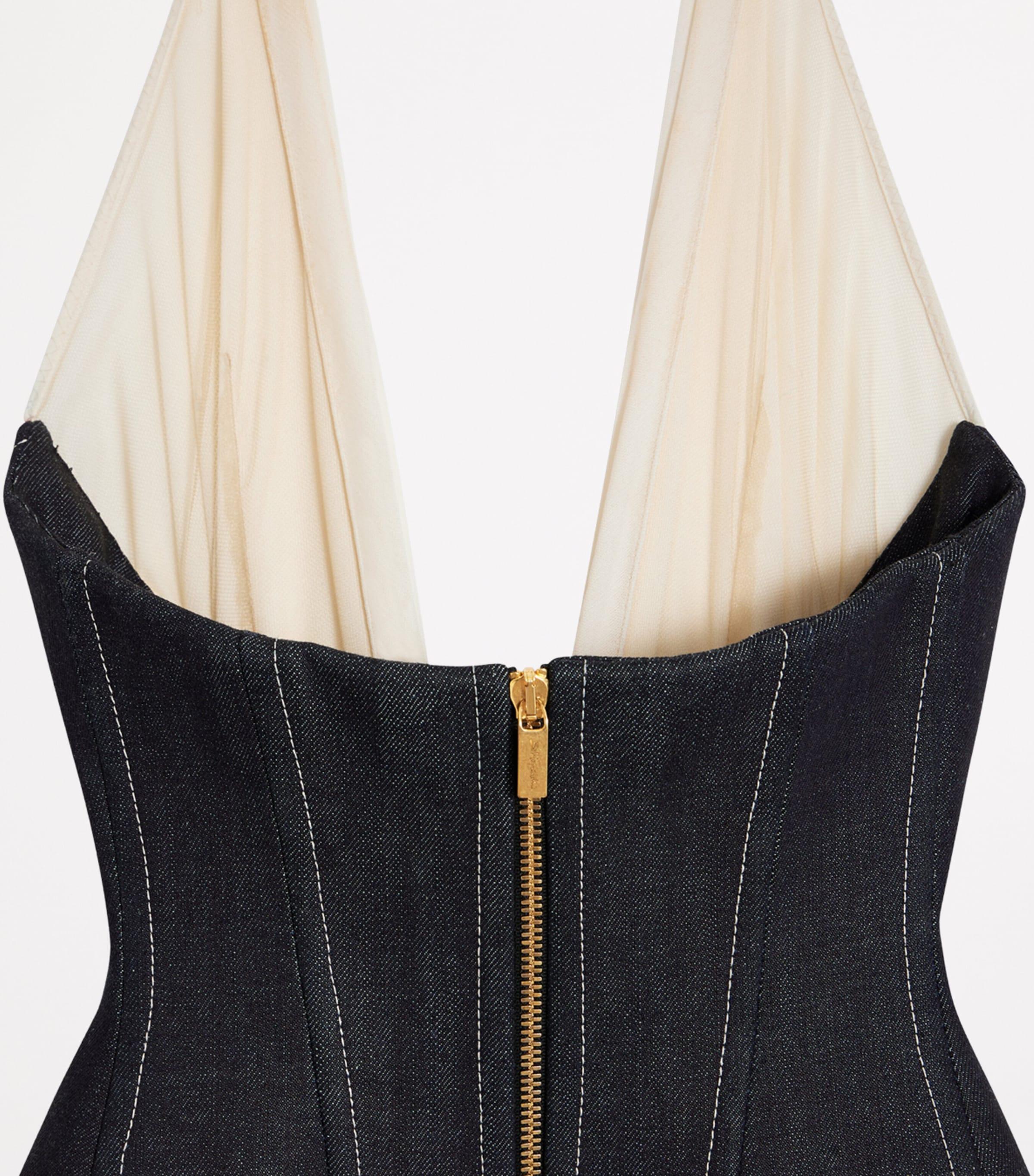 Schiaparelli Denim-Bustier Maxi Dress in White | Lyst UK