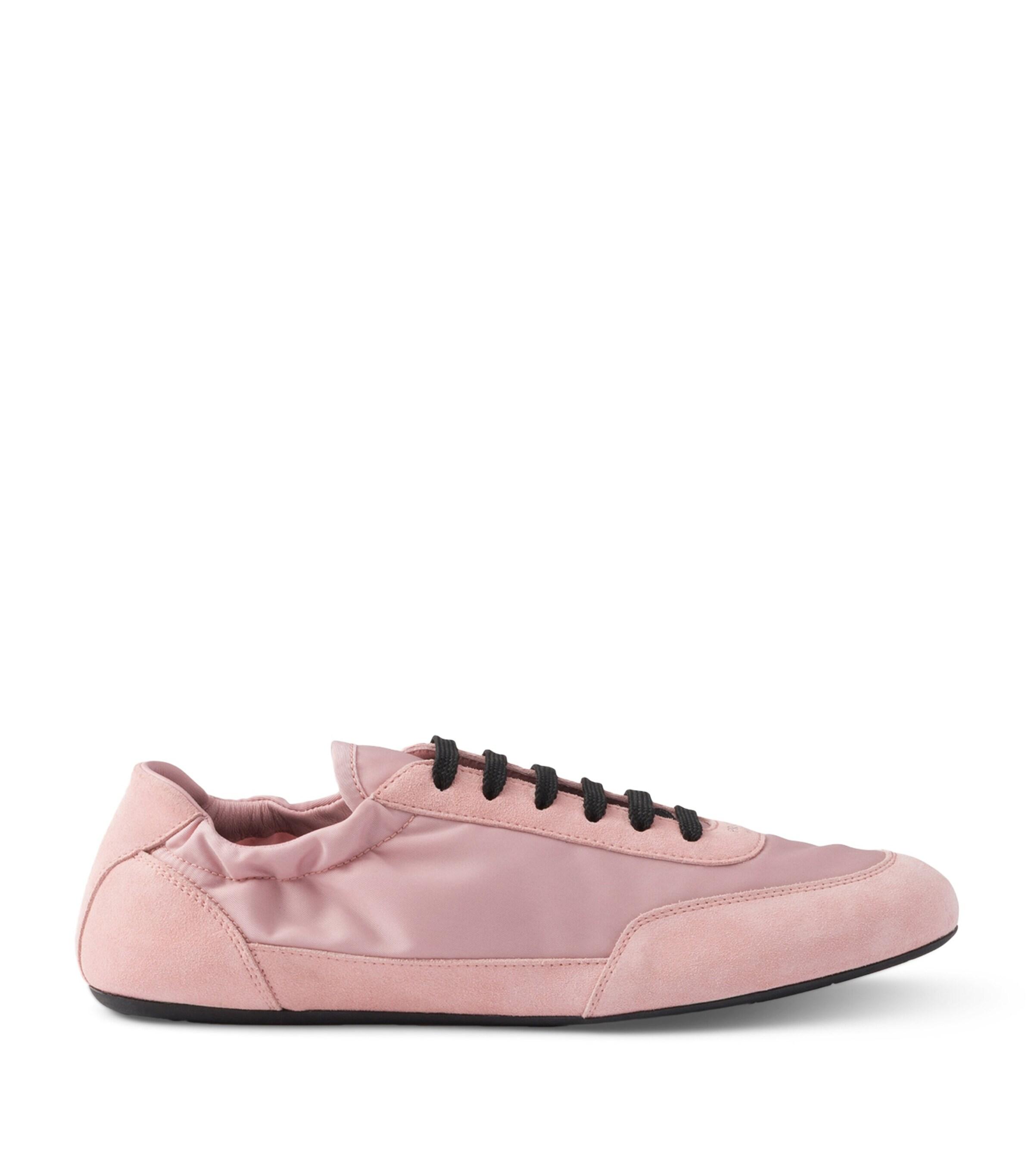 スニーカー PRADA PINK RE-NYLON AND SUEDE COLLAPSE SNEAKERS Prada Women's' Collapse Re-Nylon And Suede Sneakers in White