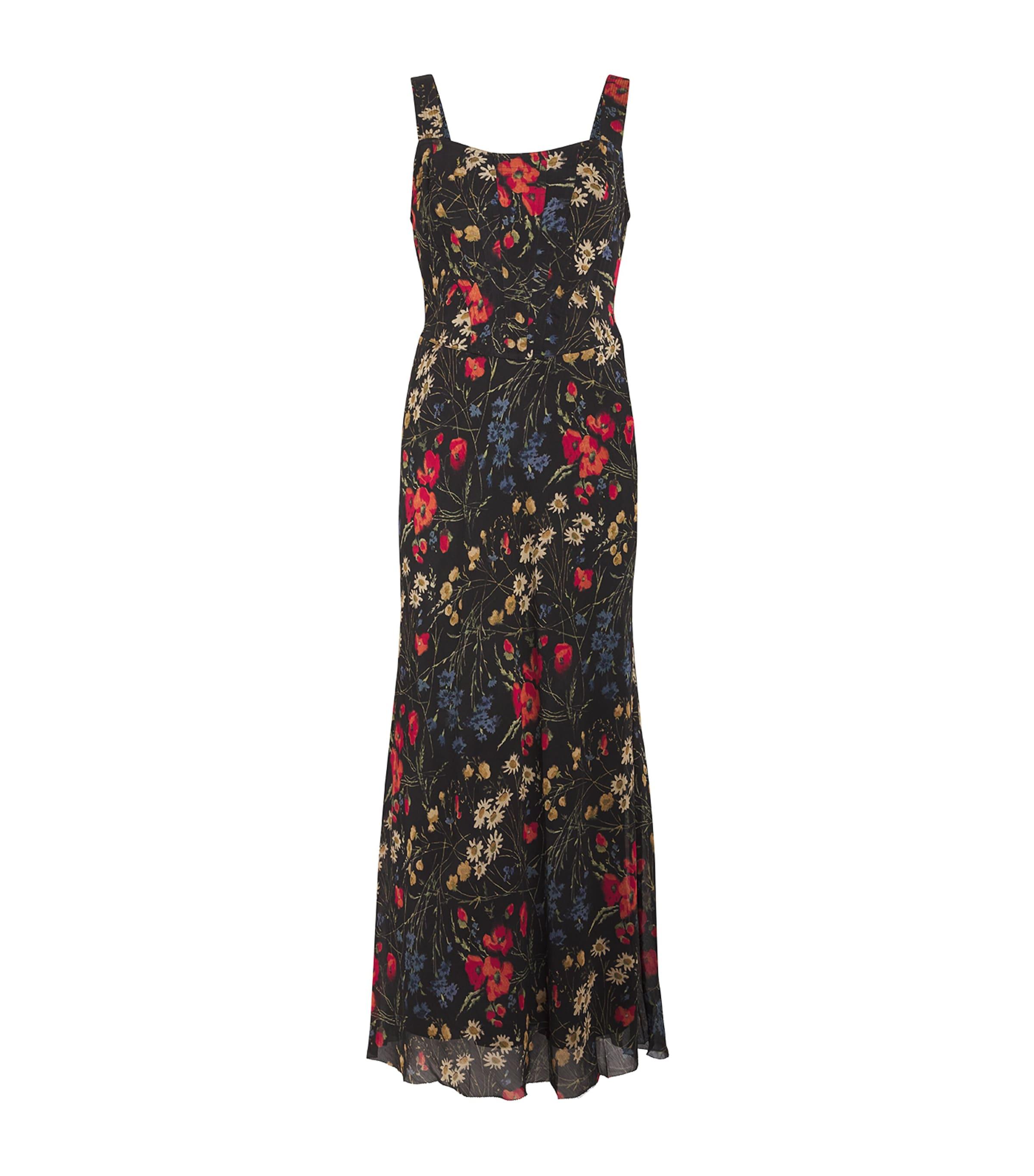 Pola Resort Flowy Round Neck Long Sleeve Floral Lace Woven Blue Maxi Dress
