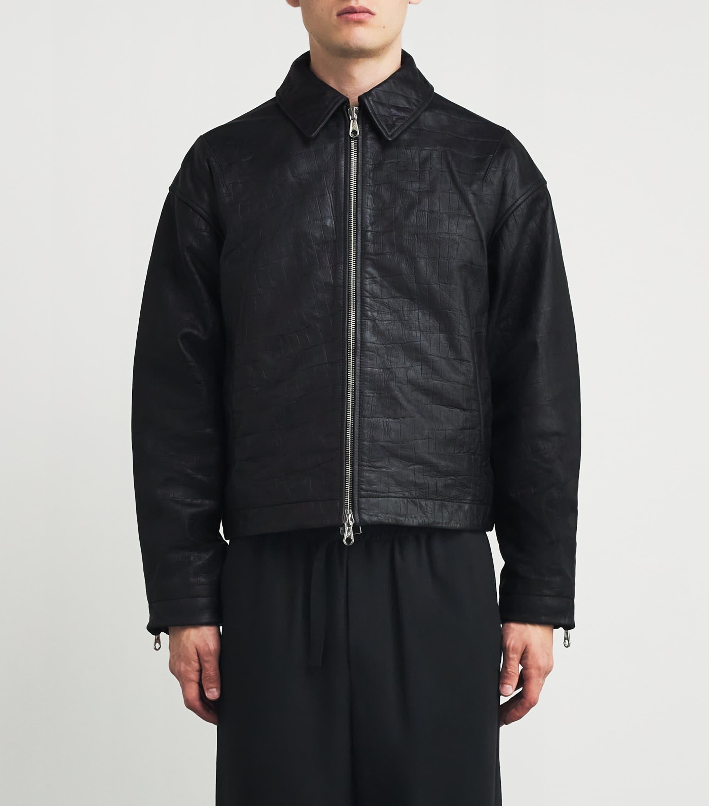 Cole Buxton Croc-Embossed Leather Jacket in Black for Men | Lyst