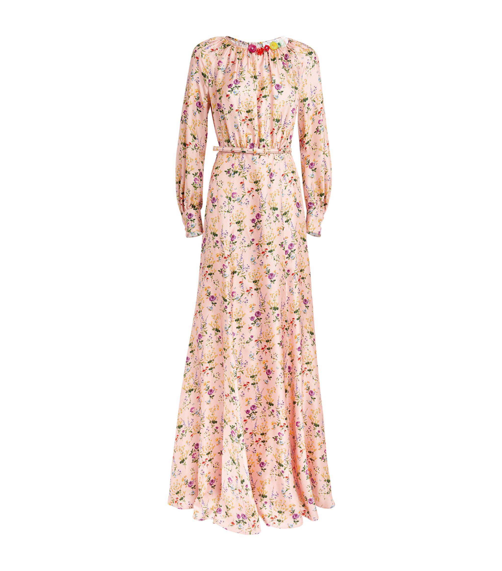 Max Mara Silk Floral Maxi Dress in Pink | Lyst