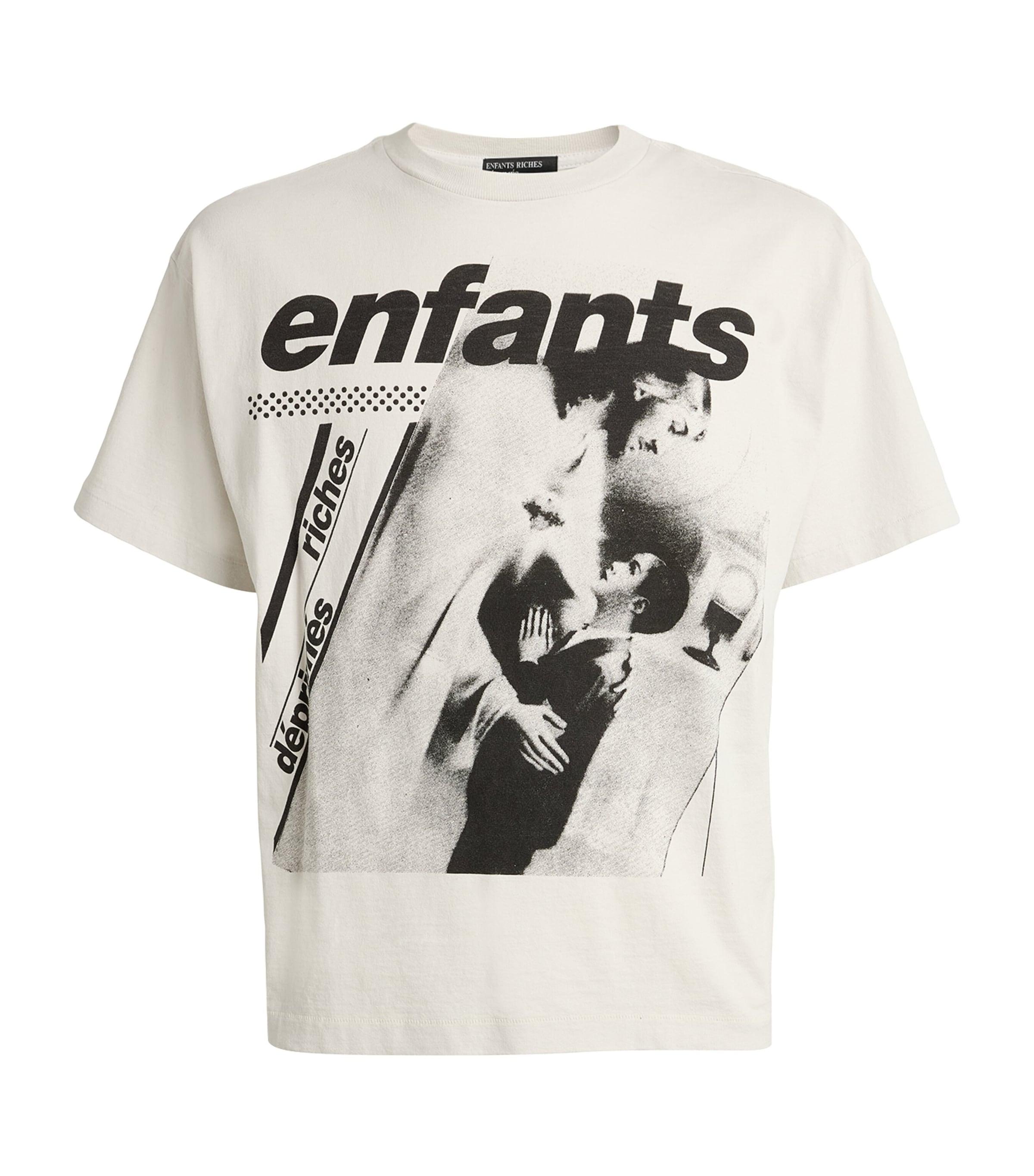 Tシャツ・カットソー ENFANTS RICHES DEPRIMES WHITE VINTAGE-EFFECT T-SHIRT Enfants Riches Déprimés - Cropped Distressed Logo-Print