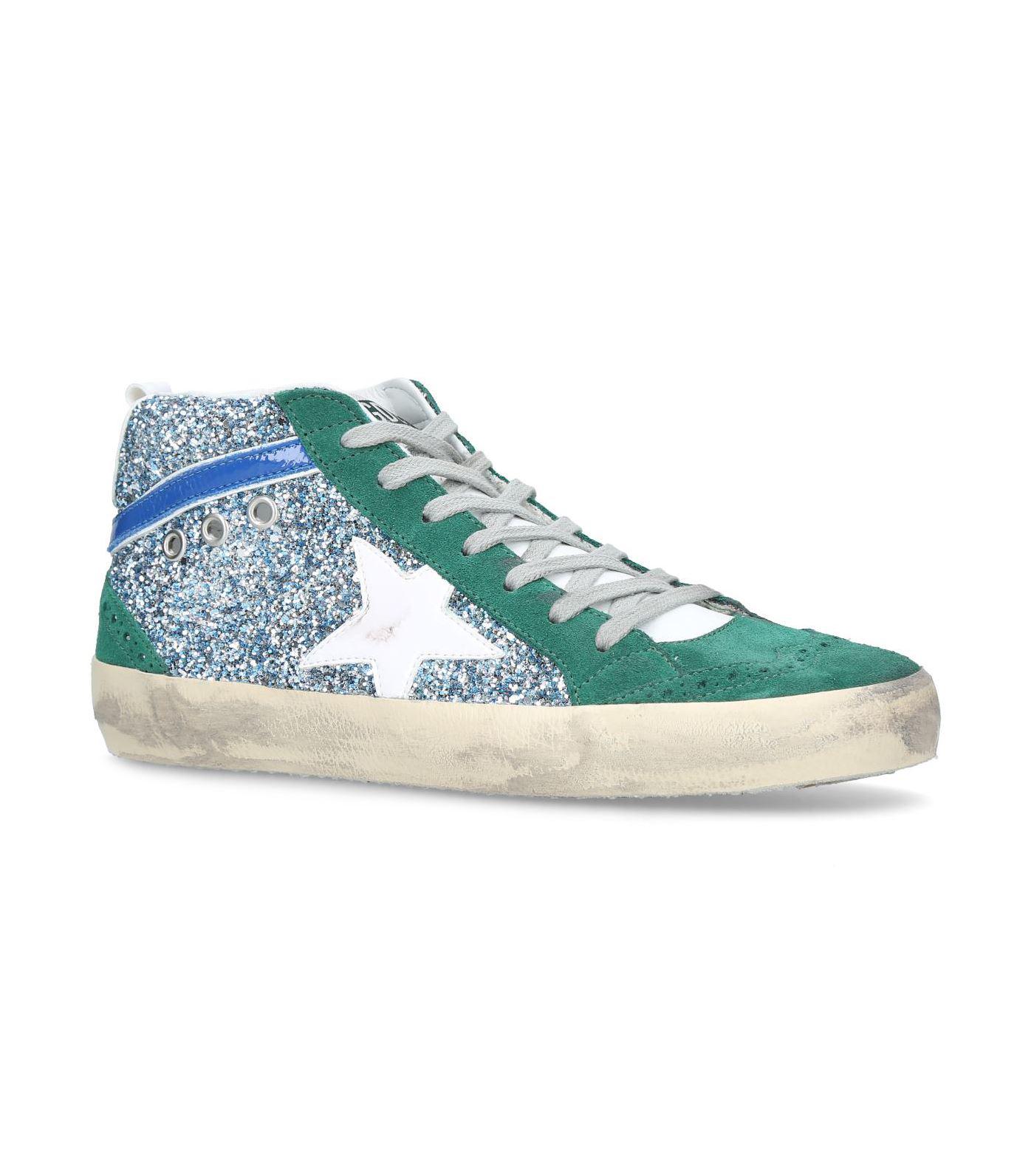 Golden Goose Green Mid Star Glitter Suede And Leather Sneakers | Lyst