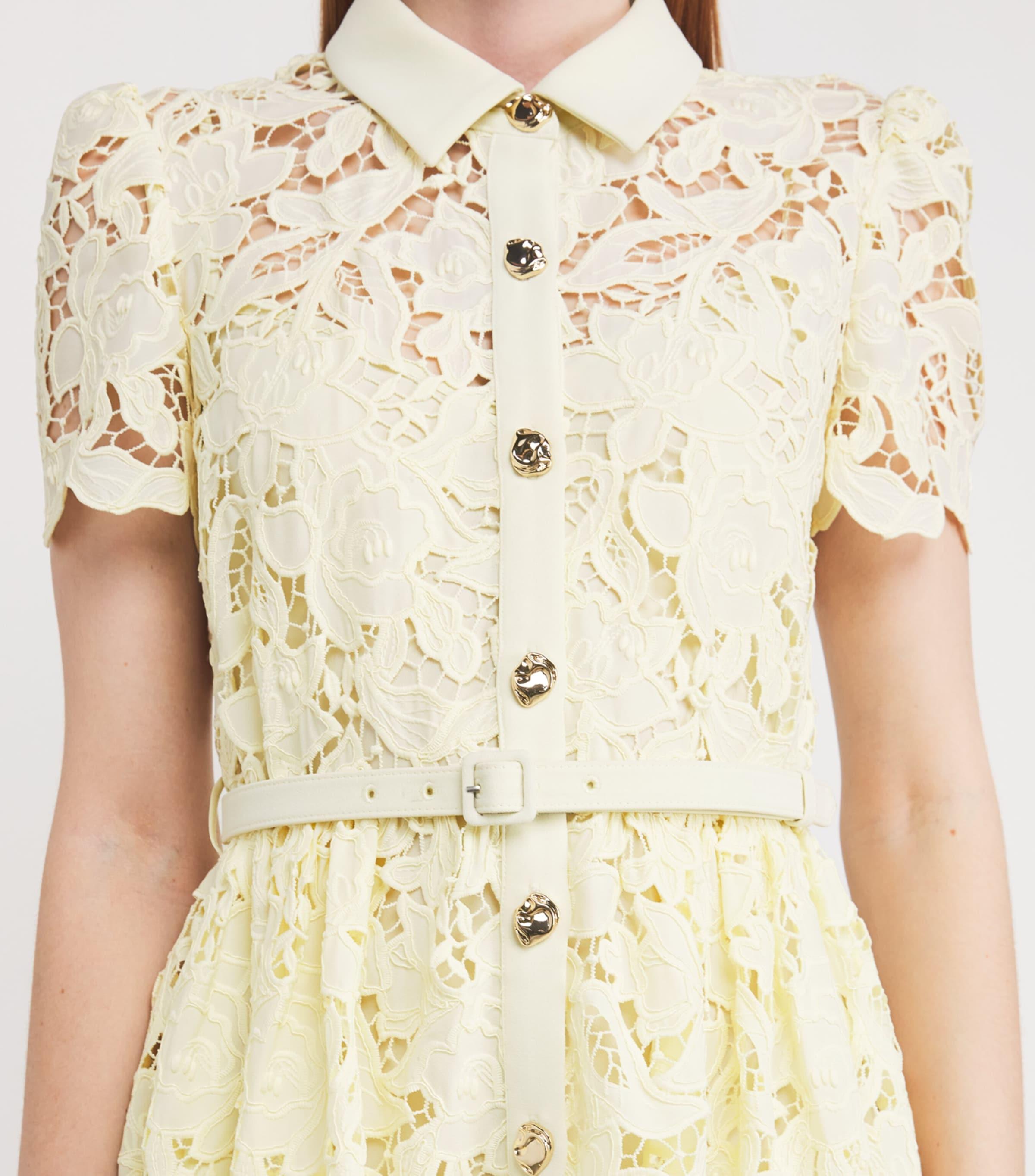 Self-Portrait Lace Belted Tailored Midi Dress in Yellow | Lyst UK Self-Portrait Lace Belted Tailored Midi Dress in Yellow | Lyst UK