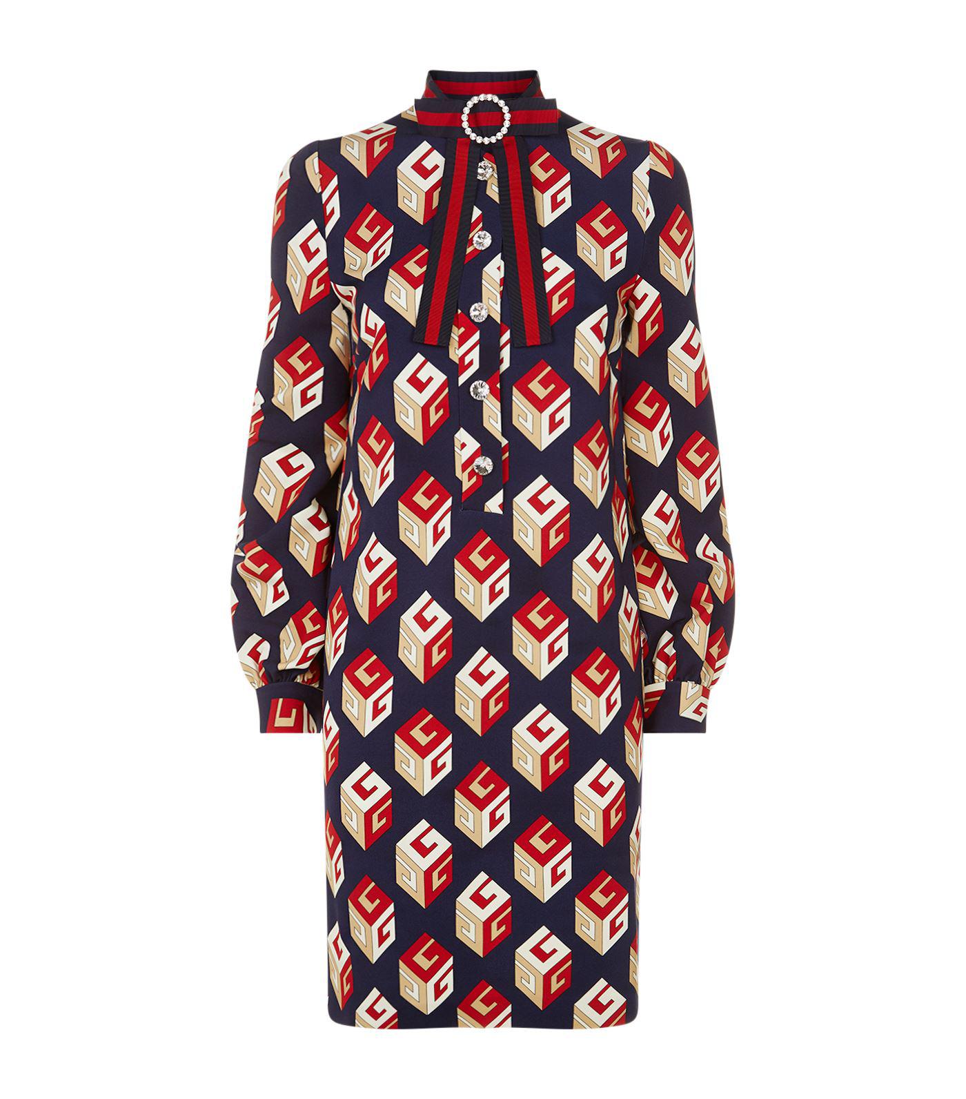 Gucci Synthetic Gg Wallpaper Dress In Navy Blue Blue Lyst gg wallpaper dress