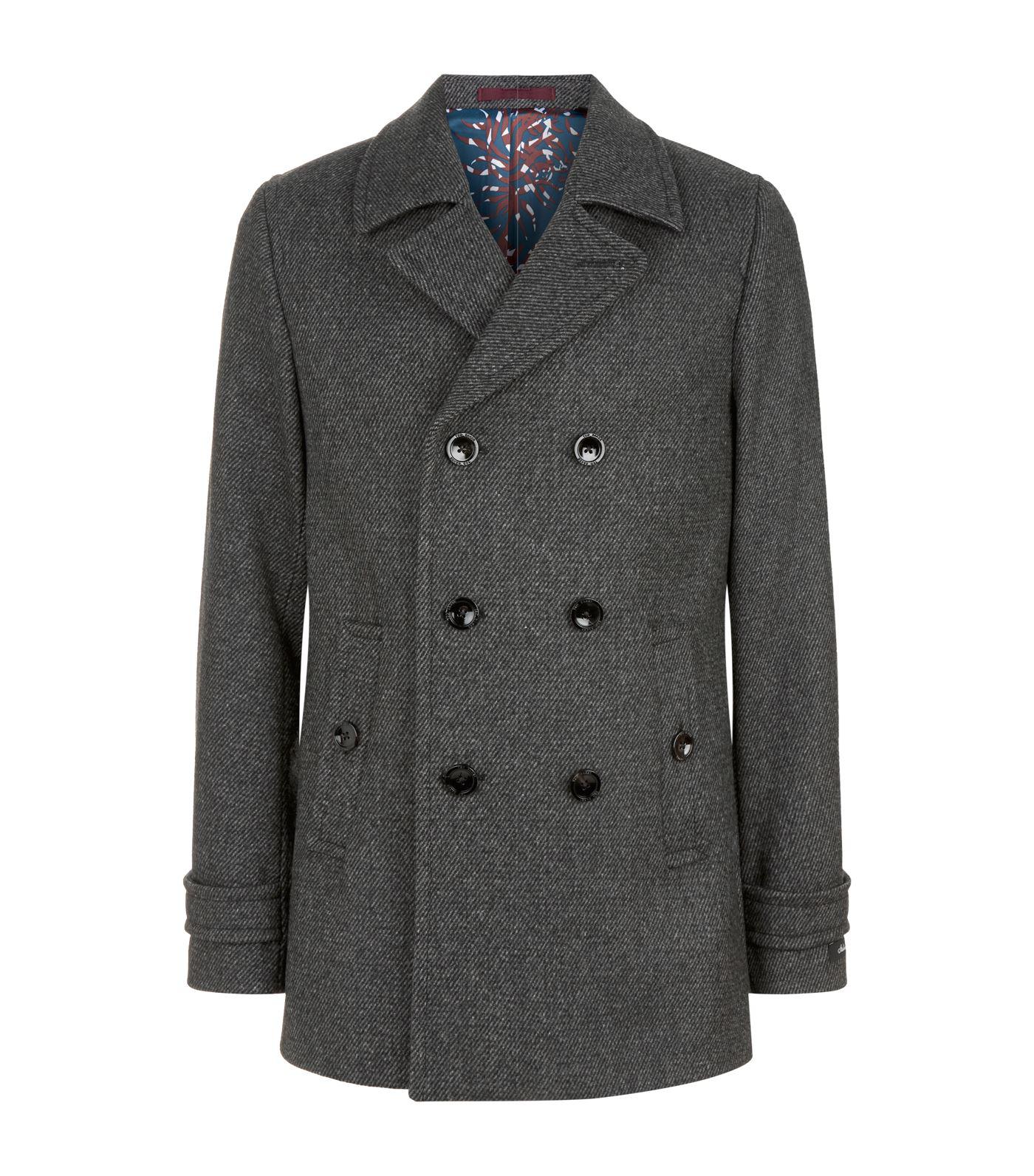 Ted Baker Grilld Wool Peacoat in Gray for Men | Lyst