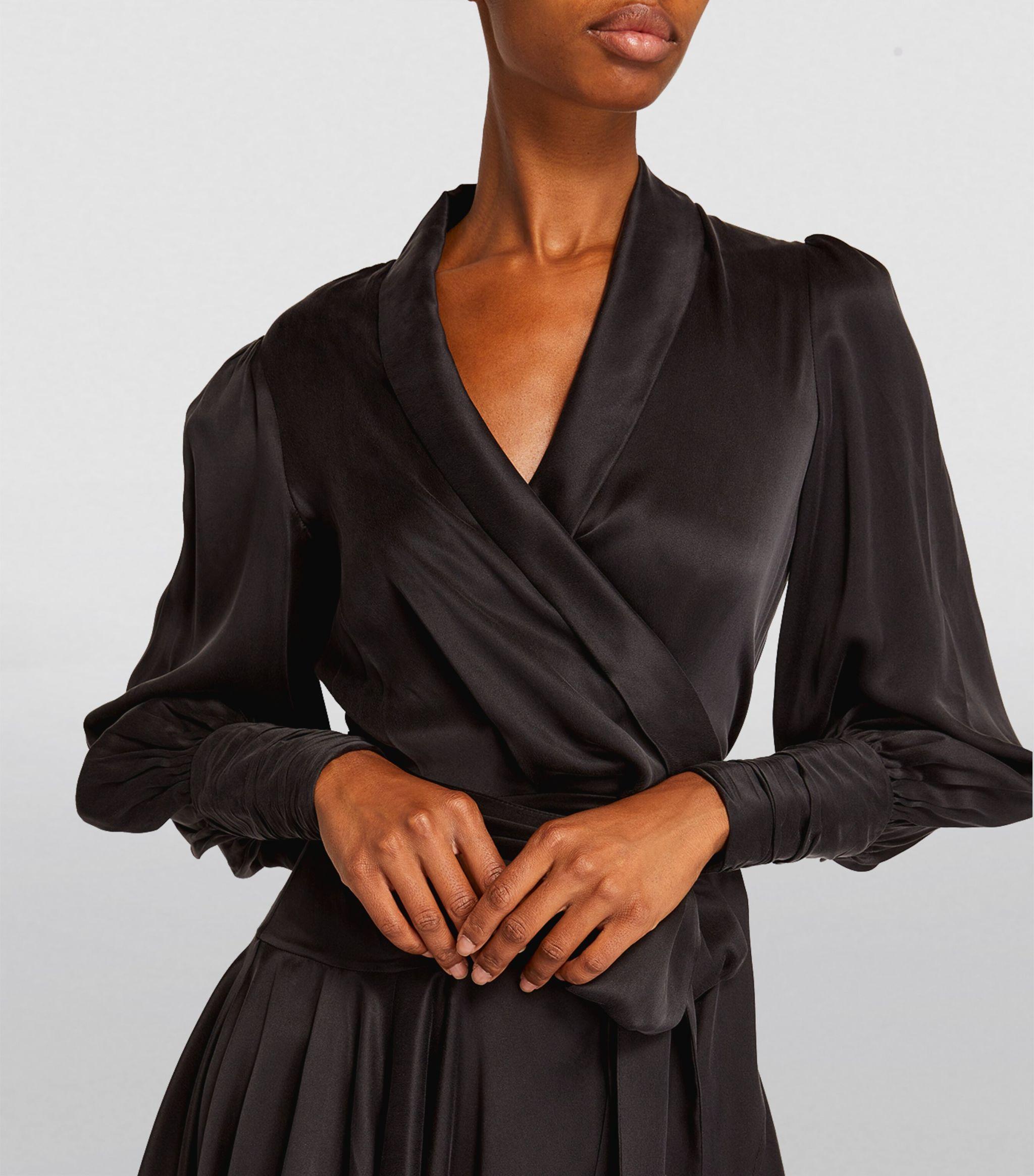 Zimmermann Silk Wrap Mini Dress in Black | Lyst UK
