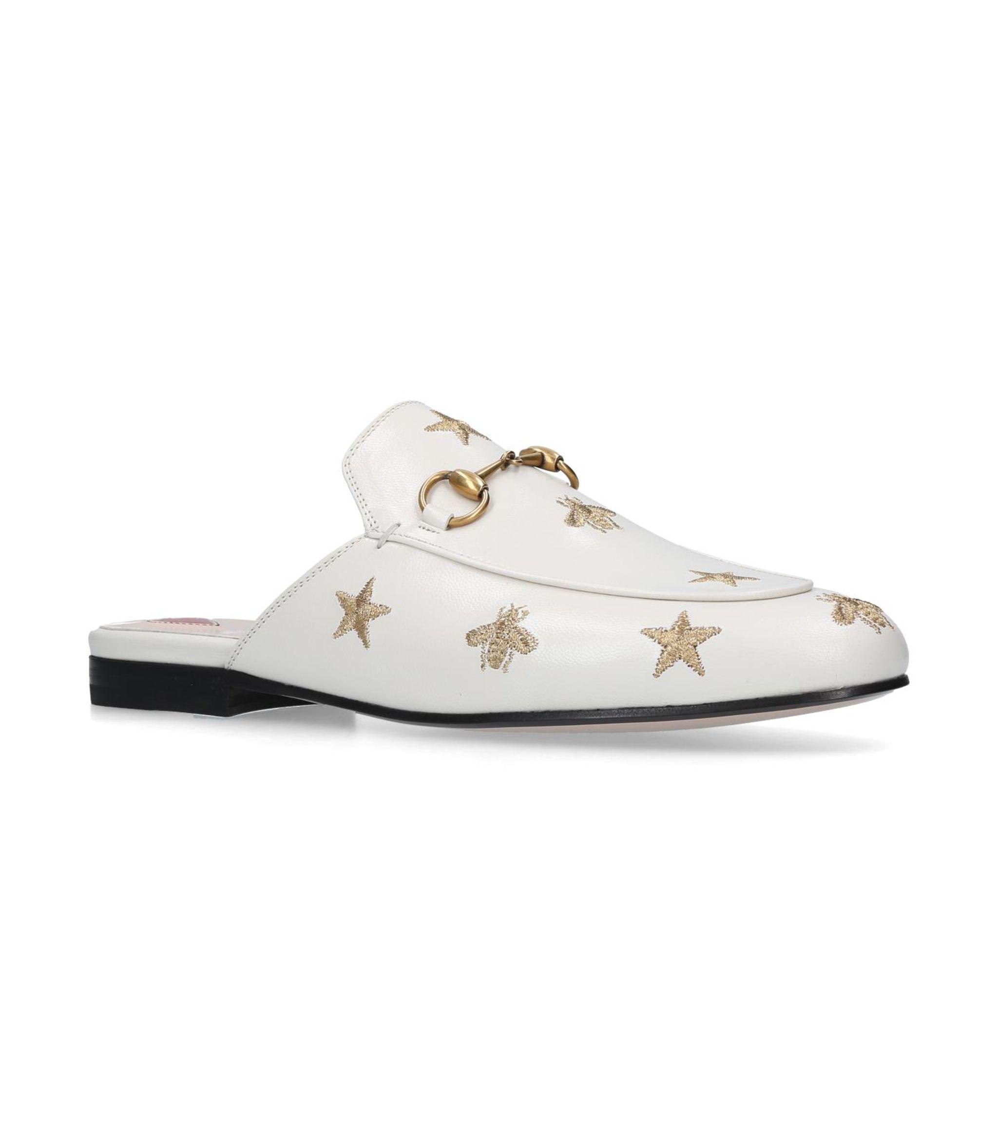 Gucci Princetown Embroidered Leather Slipper in White Lyst UK