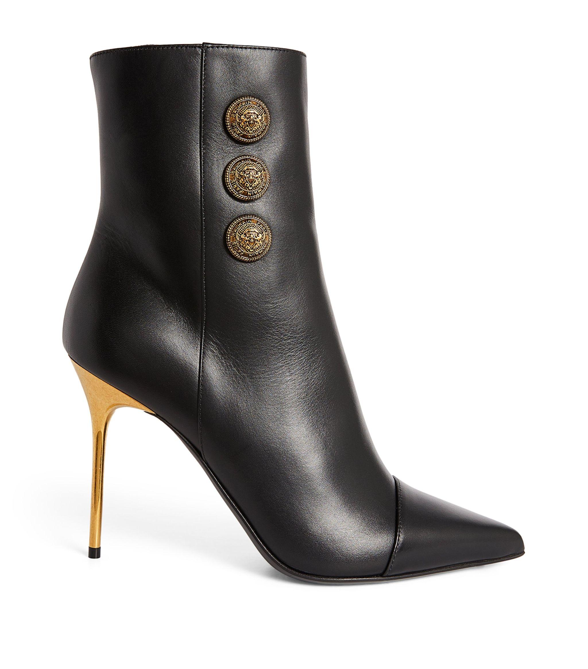 Balmain Leather Roni Ankle Boots 105 in Black | Lyst