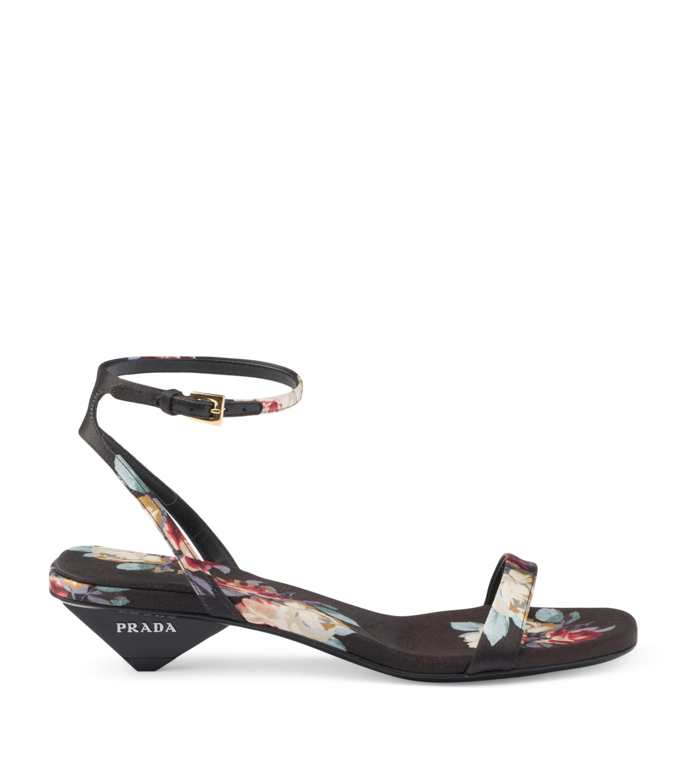 Prada Satin Floral Print Sandals 35 in White | Lyst Canada