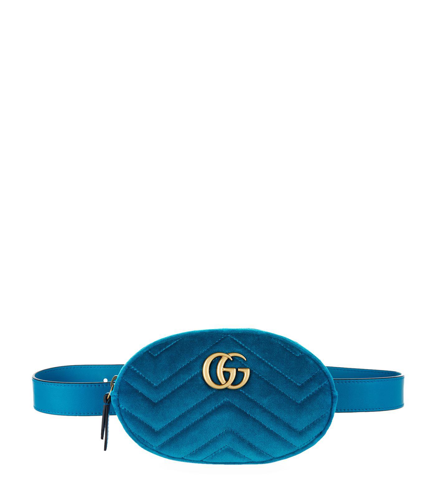 Gucci Marmont Velvet Belt Bag in Blue - Lyst