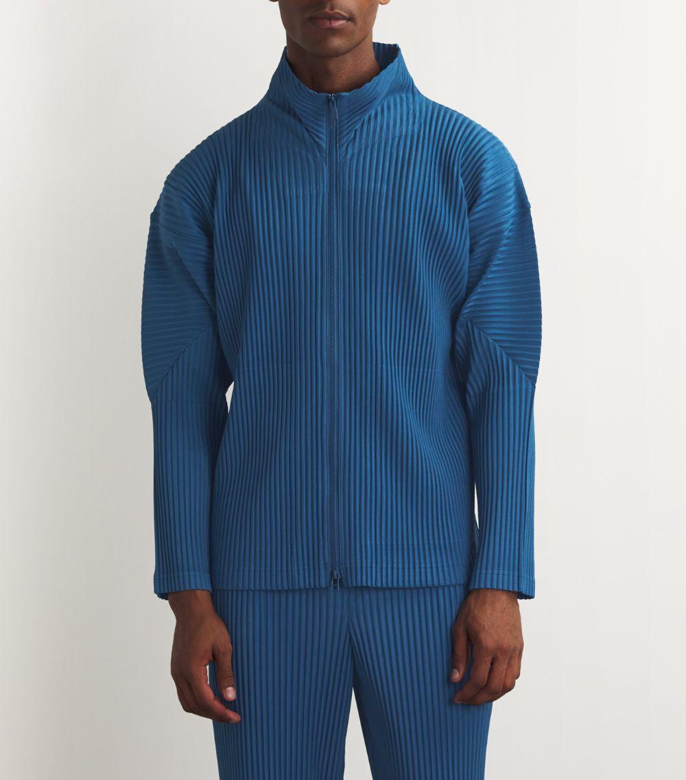 Homme Plissé Issey Miyake Pleated Zip-Up Cardigan in Blue for Men
