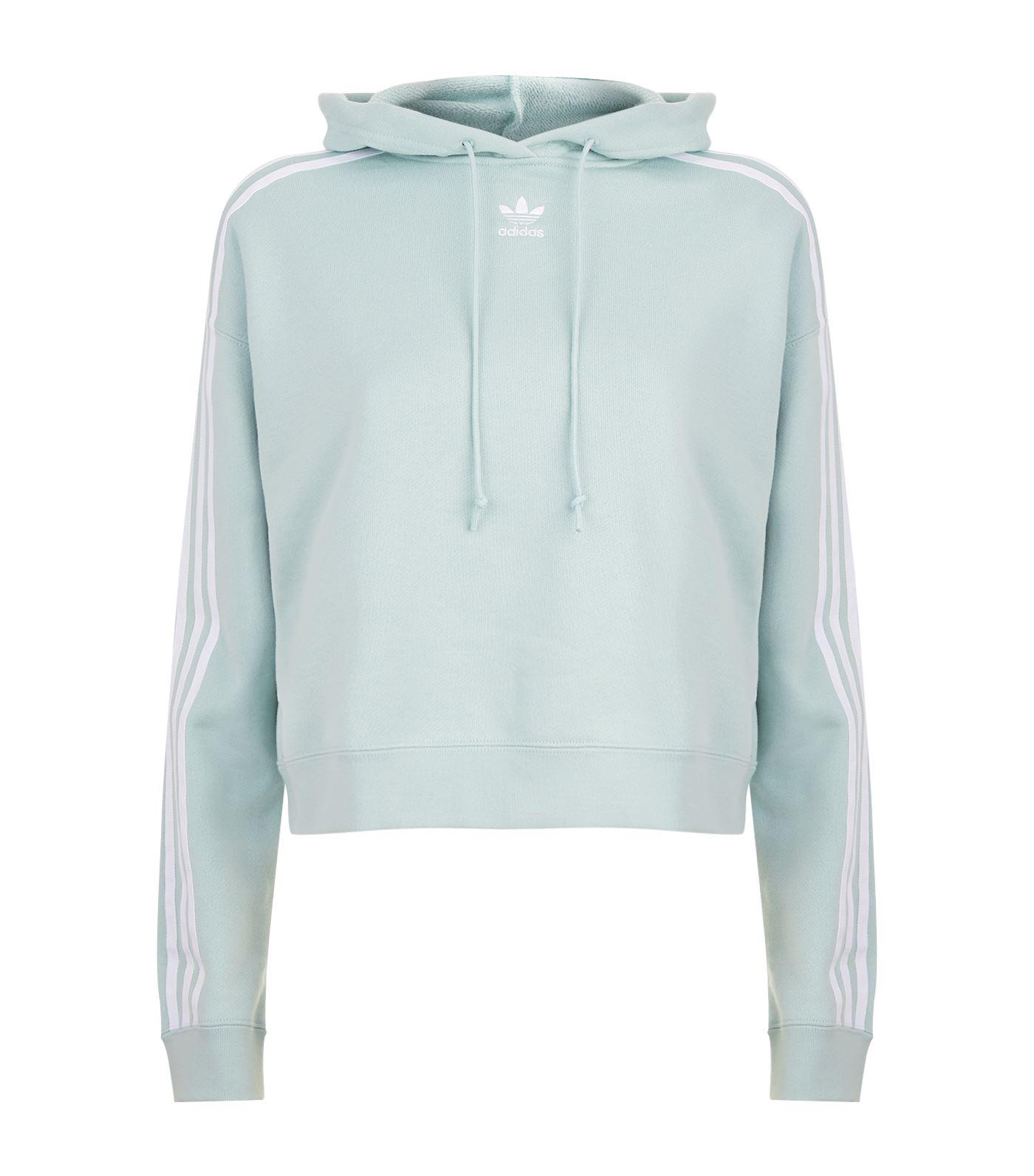 adidas originals three stripe cropped hoodie in green