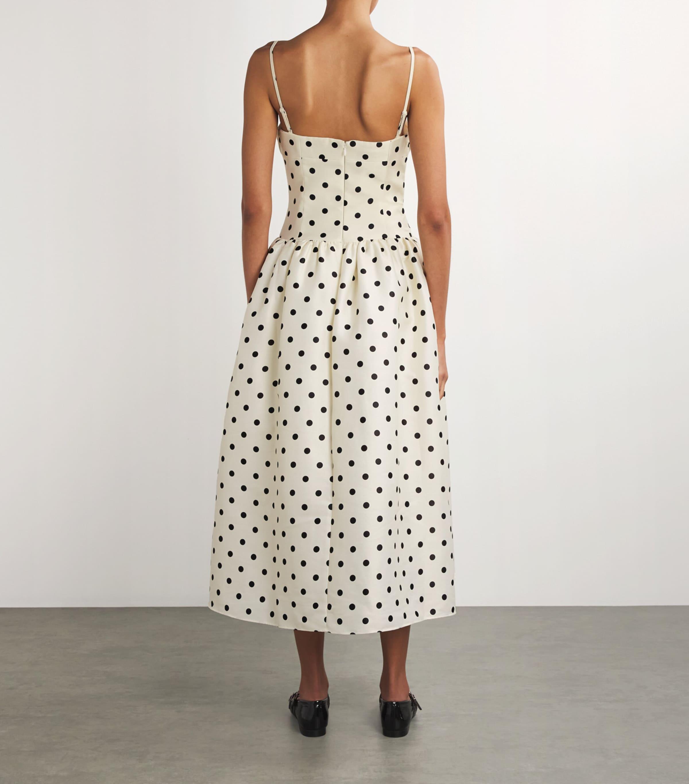 Self-Portrait Taffeta Polka-Dot Midi Dress in White | Lyst